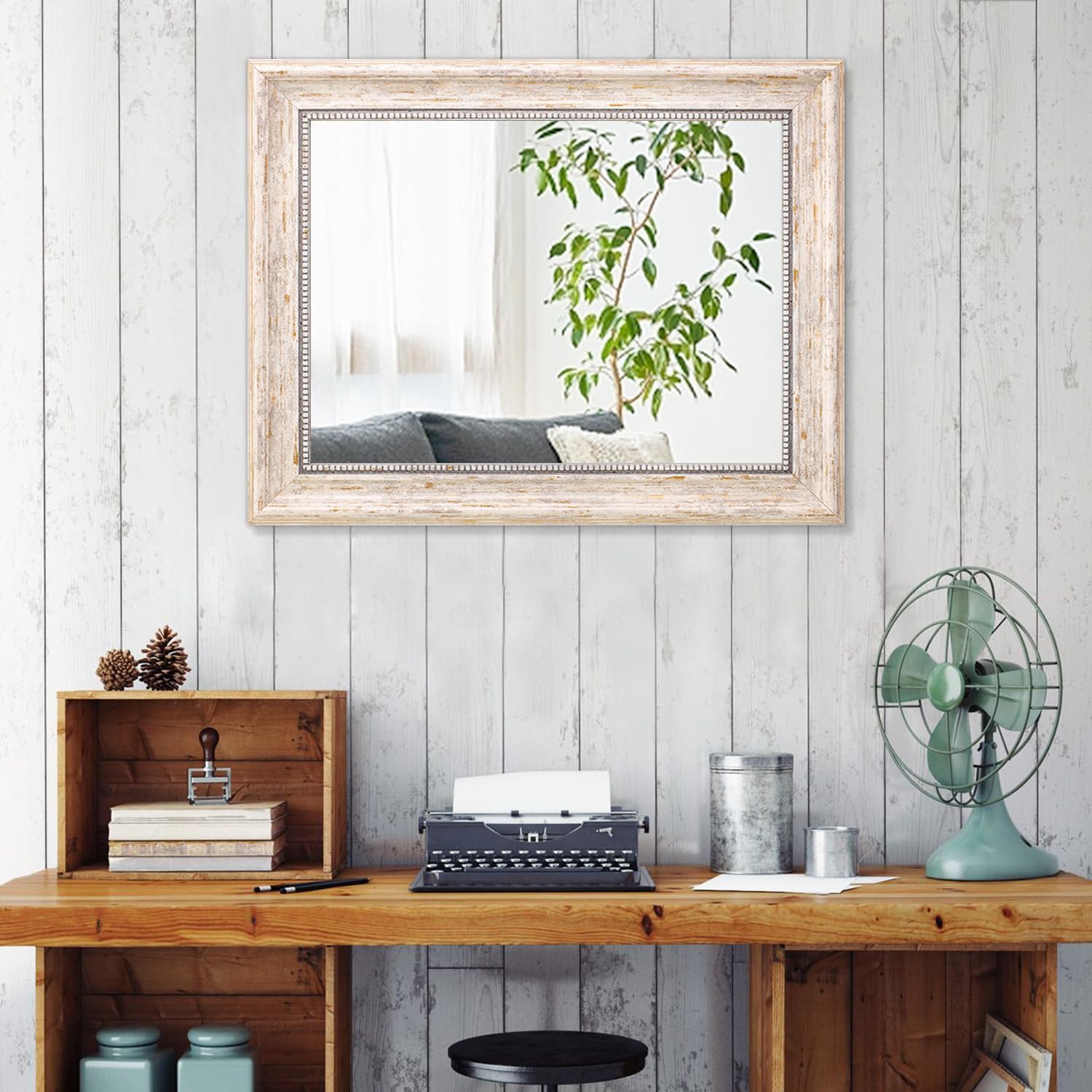 AAZZKANG Espejos para pared, espejo biselado rústico grande con marco de madera, espejo colgante decorativo para casa de campo, dormitorio, baño,