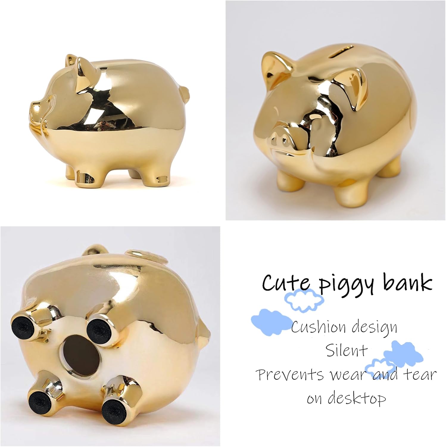 Banco de dinero de cerámica para niños, tarro de almacenamiento de monedas, tarro de cumpleaños (alcancía – dorado)