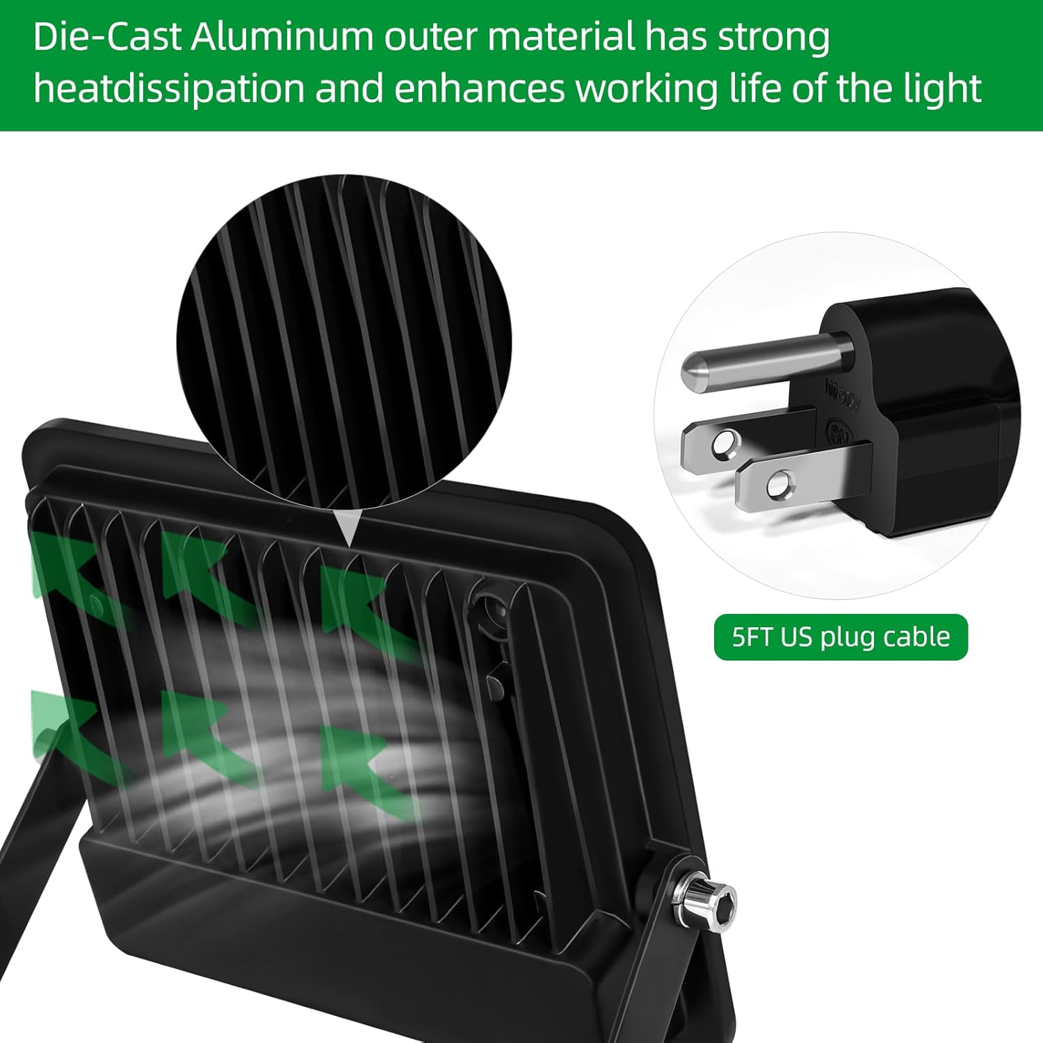 Luz de inundación LED para exteriores, paquete de 25 W enchufables con sensor de movimiento con cable de 5 pies, luces de seguridad de 120 V con