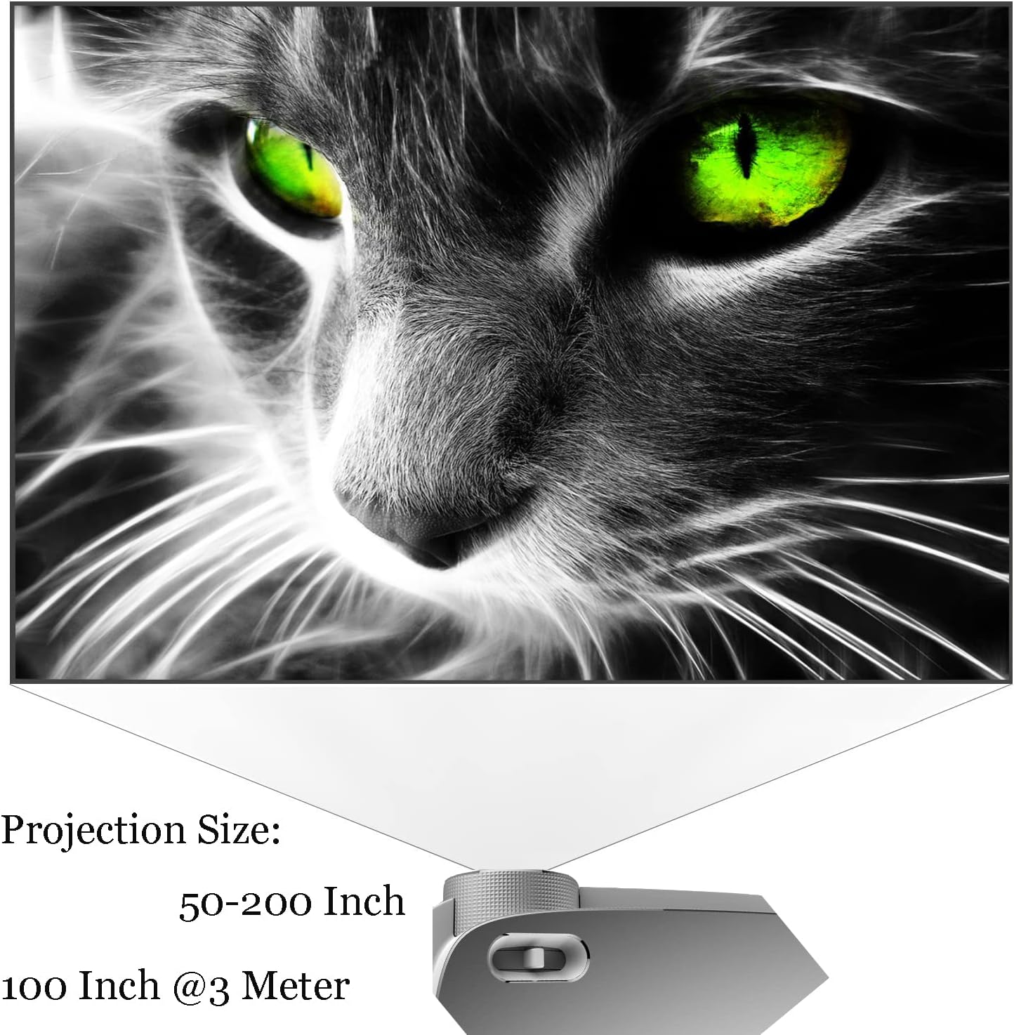 Proyector de video, haz de video HD 1080p con pantalla de 200 pulgadas, altavoz de alta fidelidad, compatible con TV Stick, HDMI, VGA, USB, portátil
