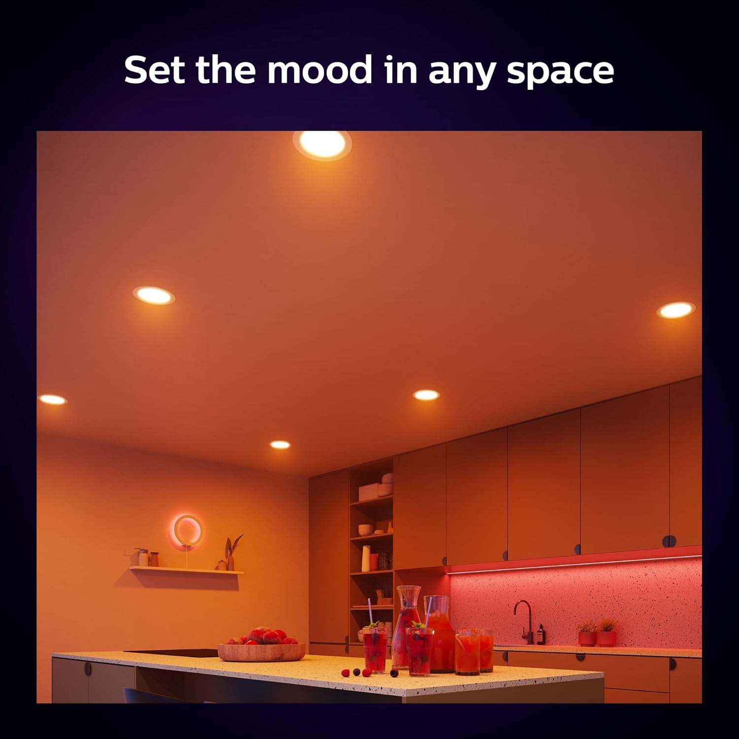 Philips Hue (1) Interruptor de dial negro con (1) Downlight LED Smart Slim de 56 pulgadas, luz blanca y cambio de color ambiental de color, 1200