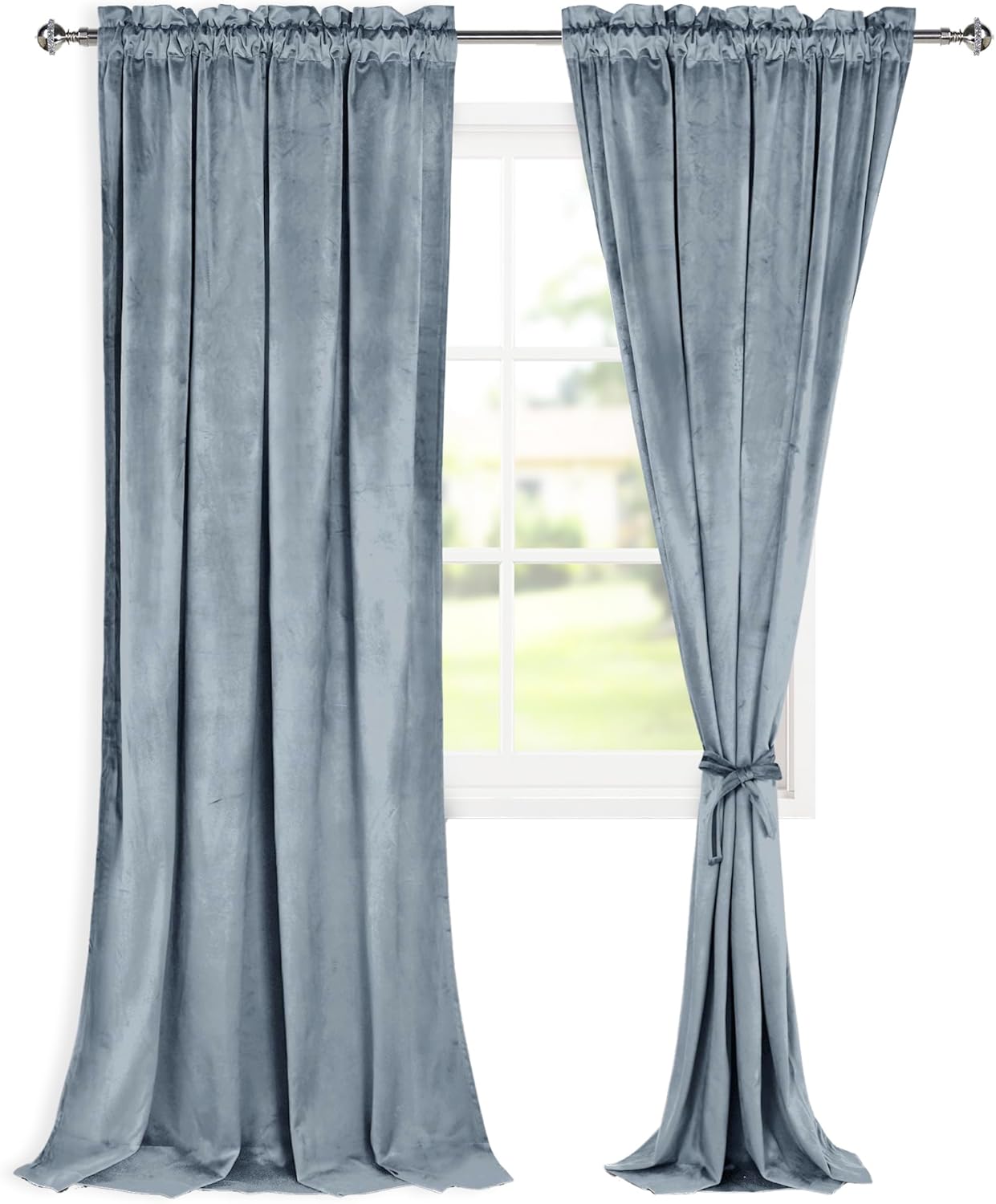 Hiasan Cortinas opacas de terciopelo de 96 pulgadas, con aislamiento térmico y alzapaños, para oscurecer la habitación, con alzapaños, para