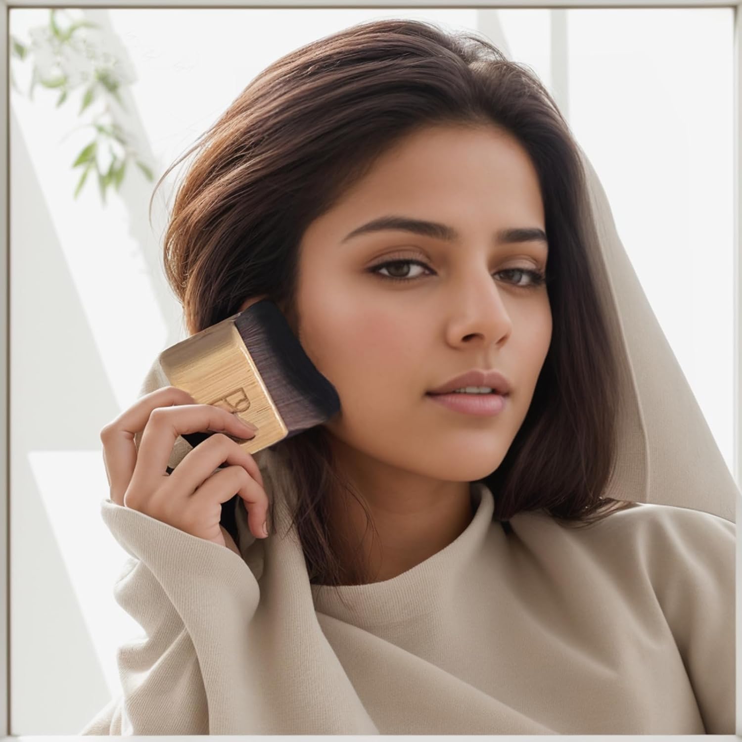 BS-MALL Juego de 2 brochas de maquillaje autobronceadoras para el cuerpo, mango de bambú natural ecológico, cerdas sintéticas ultrasuaves, perfecto