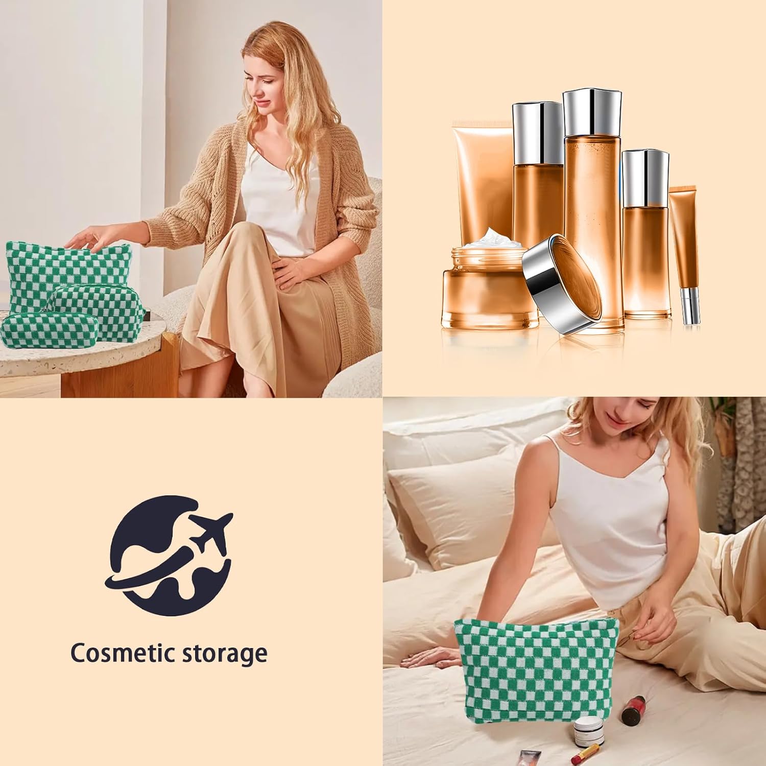 LYDZTION Bolsa de maquillaje para mujeres, 1 bolsa de maquillaje de gran capacidad y 1 estuche para lápices, bolsa de almacenamiento de brochas de