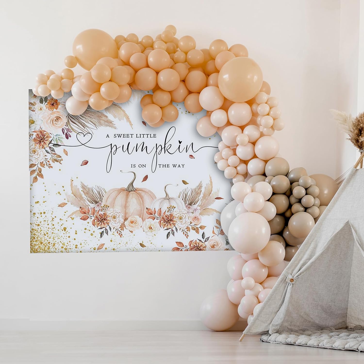 Mocsicka Telón de fondo de calabaza para niñas y niños, otoño, calabaza, baby shower, decoración de fiesta, bohemio, rubor floral, A Little Pumpkin