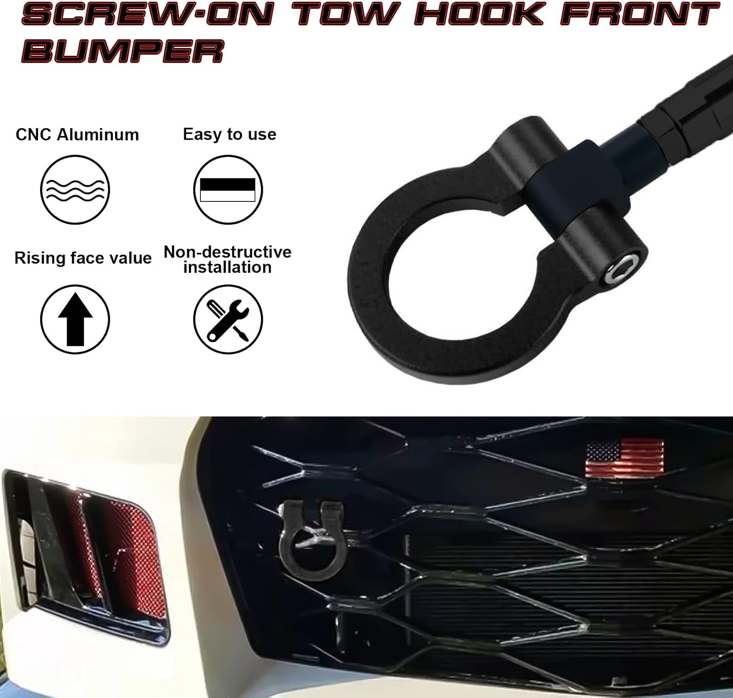 Xotic Tech Sport Track Racing Style CNC Aluminio atornillado gancho de remolque parachoques delantero compatible con Chevrolet Camaro 6 generación