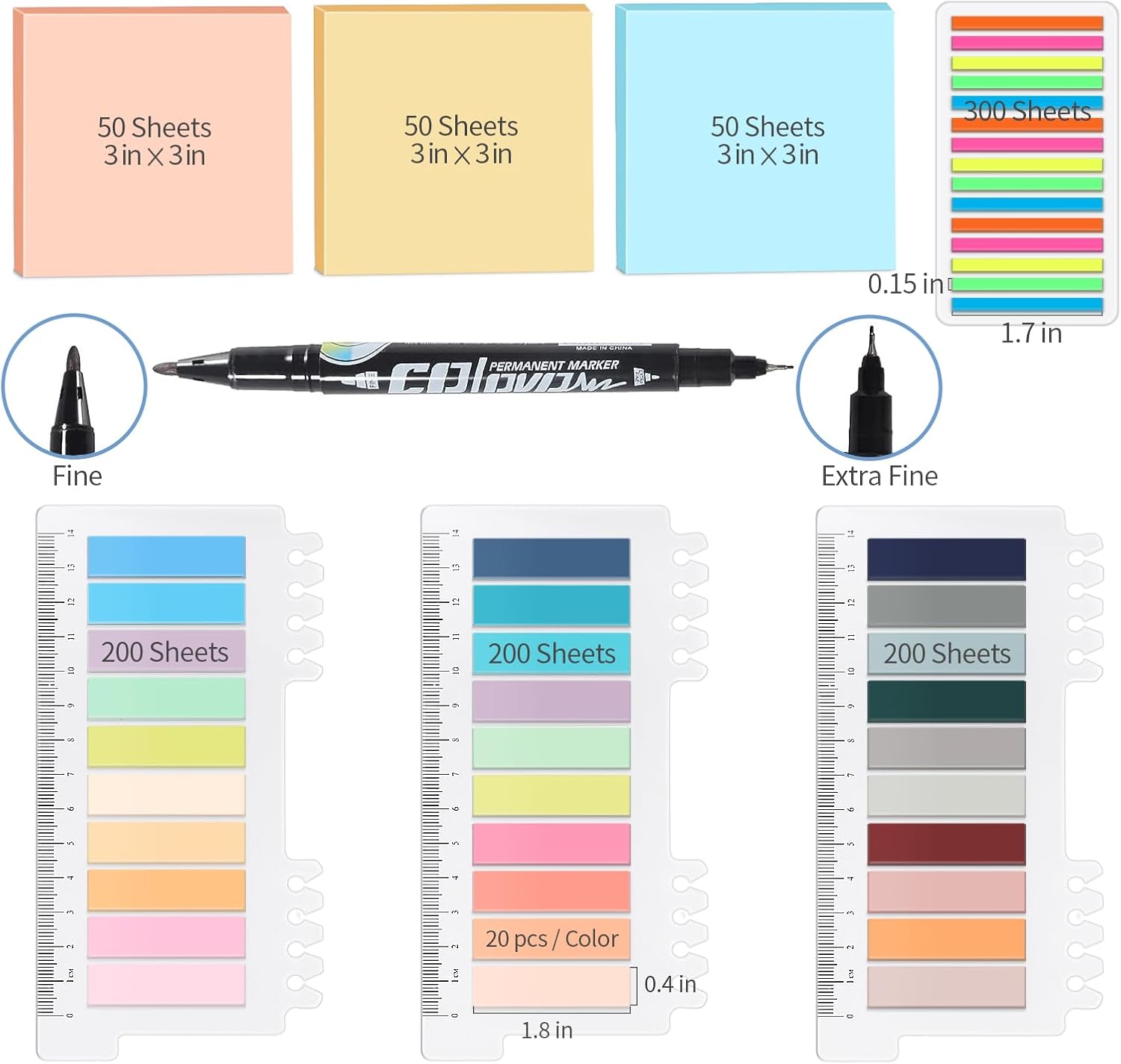 Kit de anotación de libros, 1050 pestañas de libro con rotulador, notas adhesivas transparentes, pestañas adhesivas, marcadores de libros, pestañas