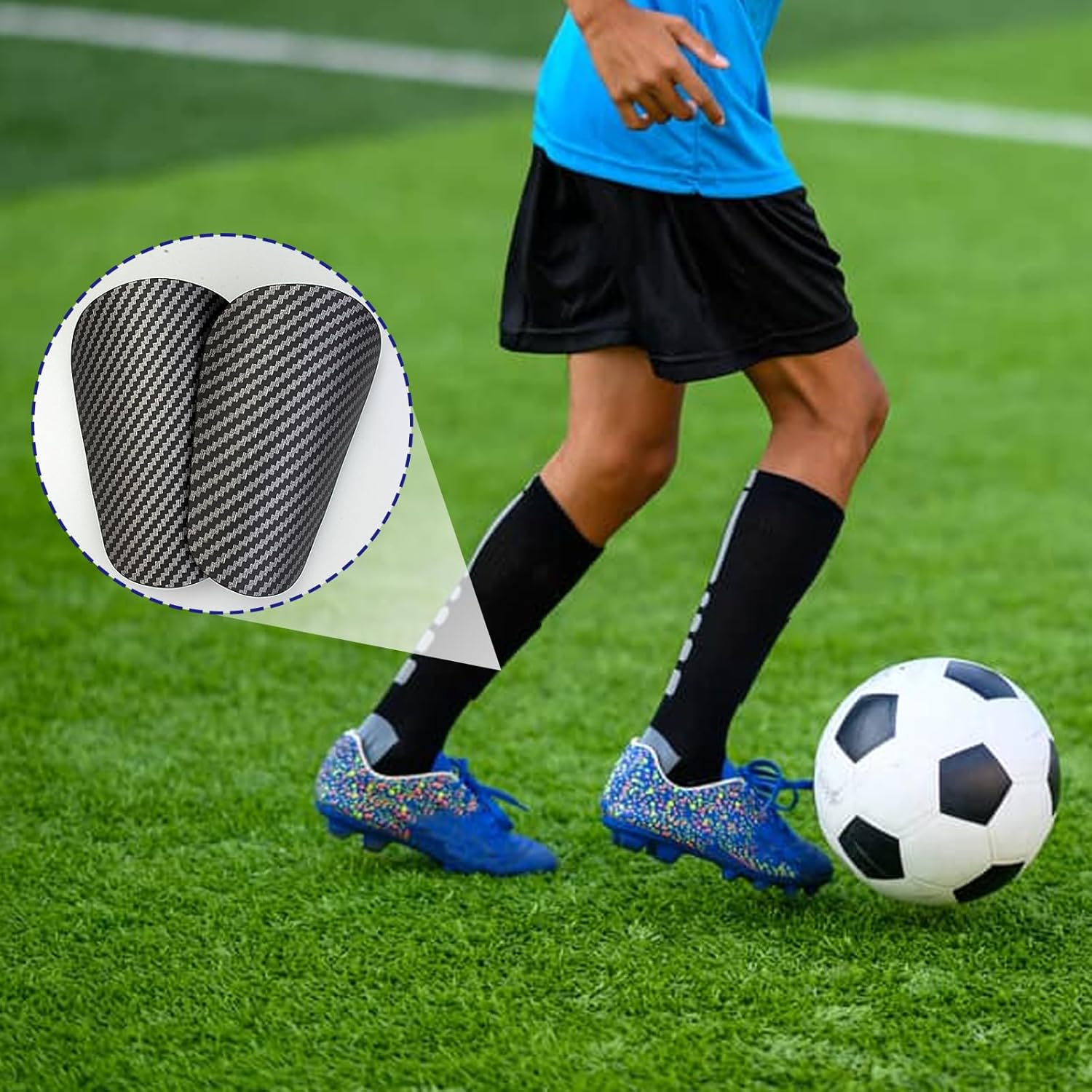 FWUNYVN Espinilleras de fútbol para jóvenes y adultos, pequeños equipos de protección para todas las edades, para llevar con calcetines de agarre y