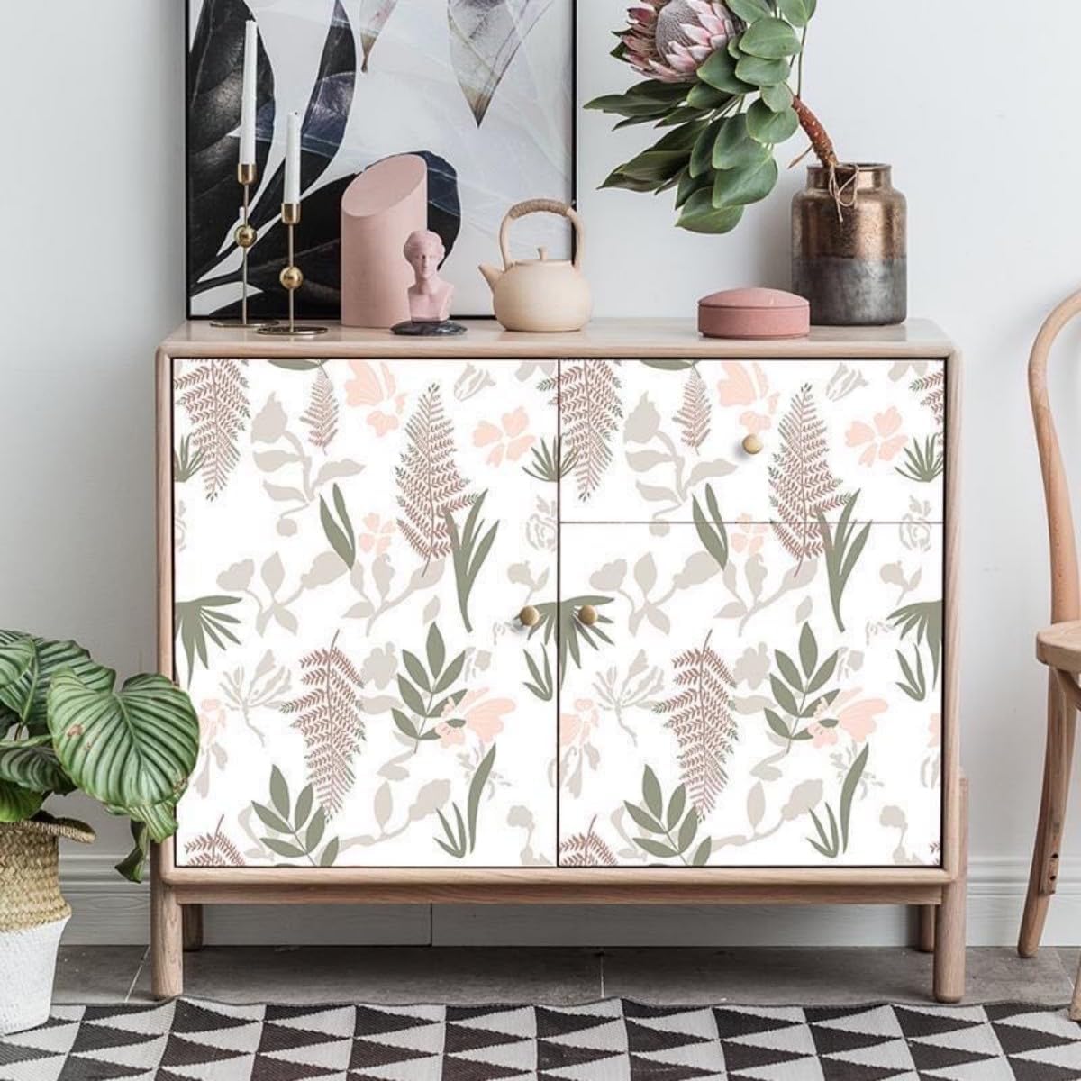 Revestimiento de cajón con diseño floral rosa para despegar y pegar, papel tapiz autoadhesivo de vinilo extraíble, decorativo, para estantes,