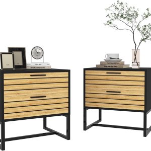 CIPACHO Juego de 2 mesitas de noche, mesa auxiliar, mesita de noche con cajón de almacenamiento y estante abierto, muebles decorativos de mesita de CIPACHO Juego de 2 mesitas de noche, mesa auxiliar, mesita de noche con cajón de almacenamiento y estante abierto, muebles decorativos de mesita de
