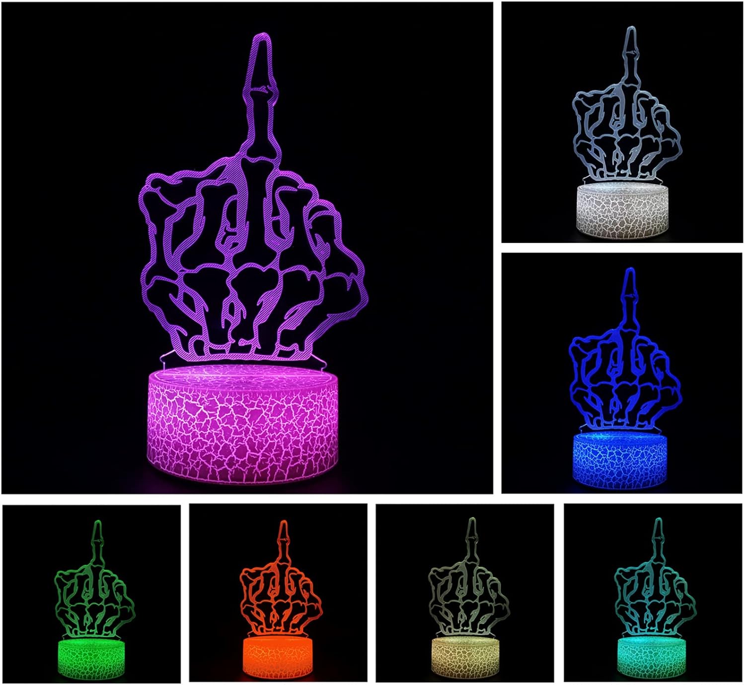 Luces nocturnas de ilusión óptica 3D, lámpara de escritorio LED creativa, control remoto y control táctil, 7 o 16 colores cambian con alimentación