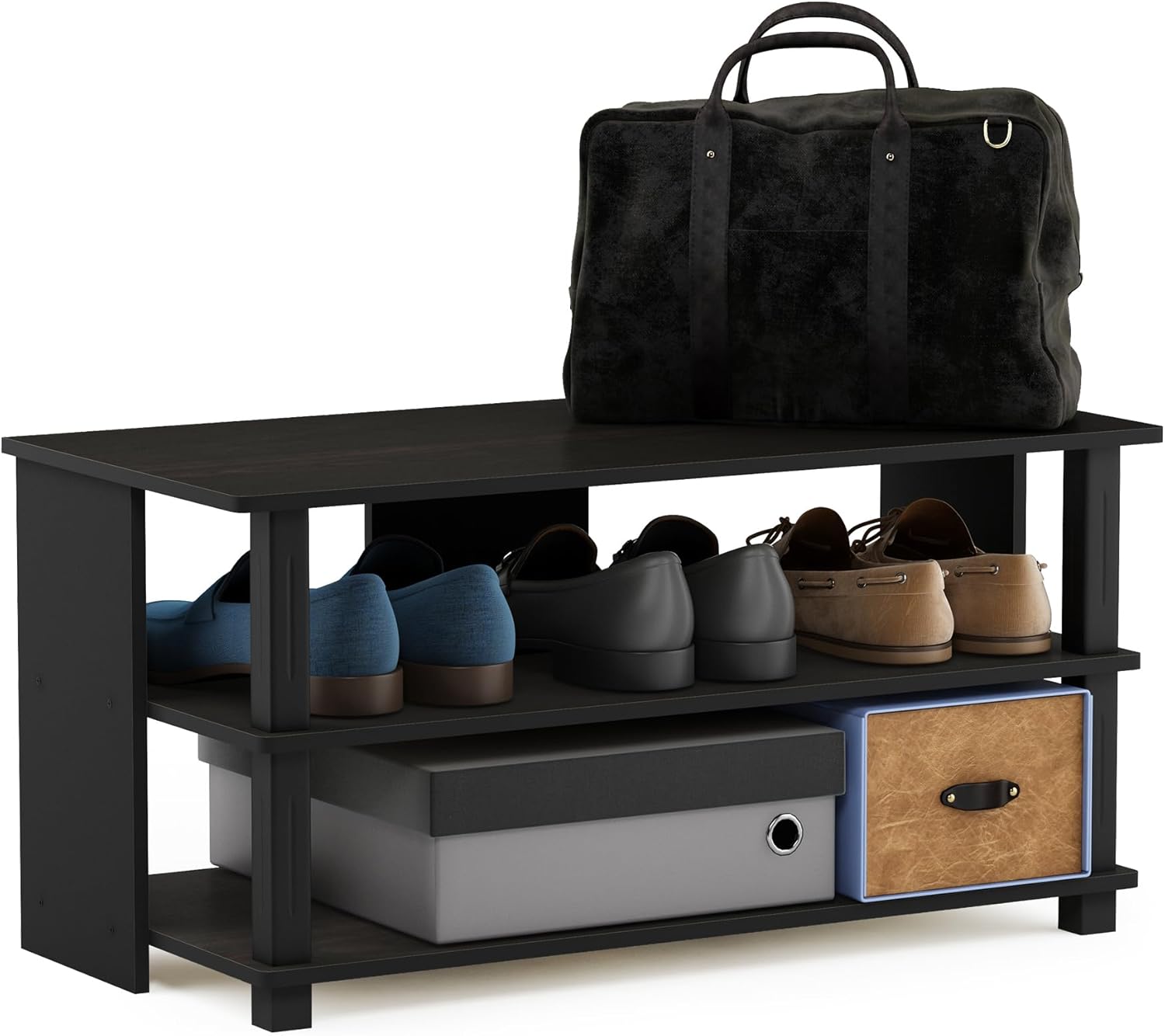 Furinno Turn-N-Tube – Zapatero compacto de 3 niveles para entrada de armario, color espressonegro