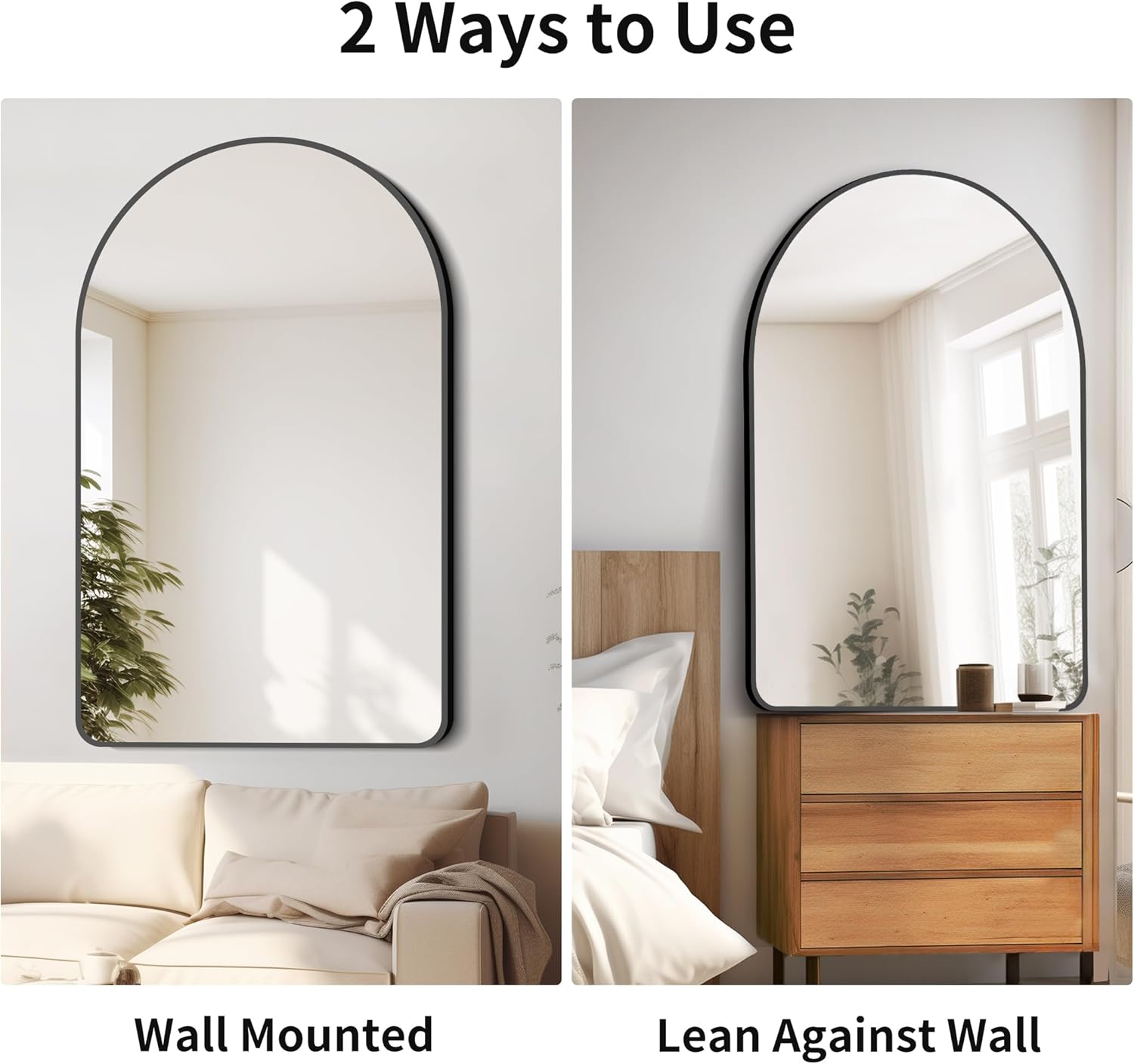 FORBATH Arched Wall Mirror, 30″x48″ Bathroom Mirror Wall Mounted Modern Black Aluminum Alloy Frame Decor Large Dresser Mirror for Bedroom Living