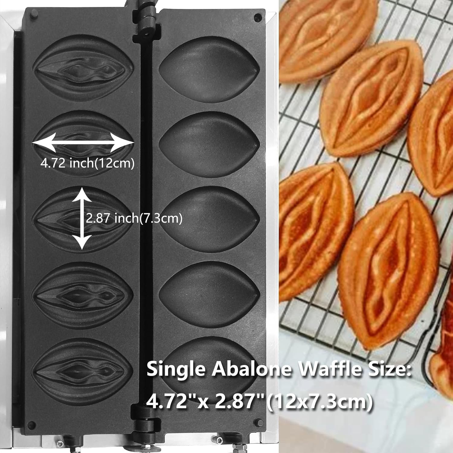 Yovtekc – Máquina comercial de gofres de abulón, 5 unidades con forma de vagina con platos extraíbles, máquina de hornear de hierro antiadherente