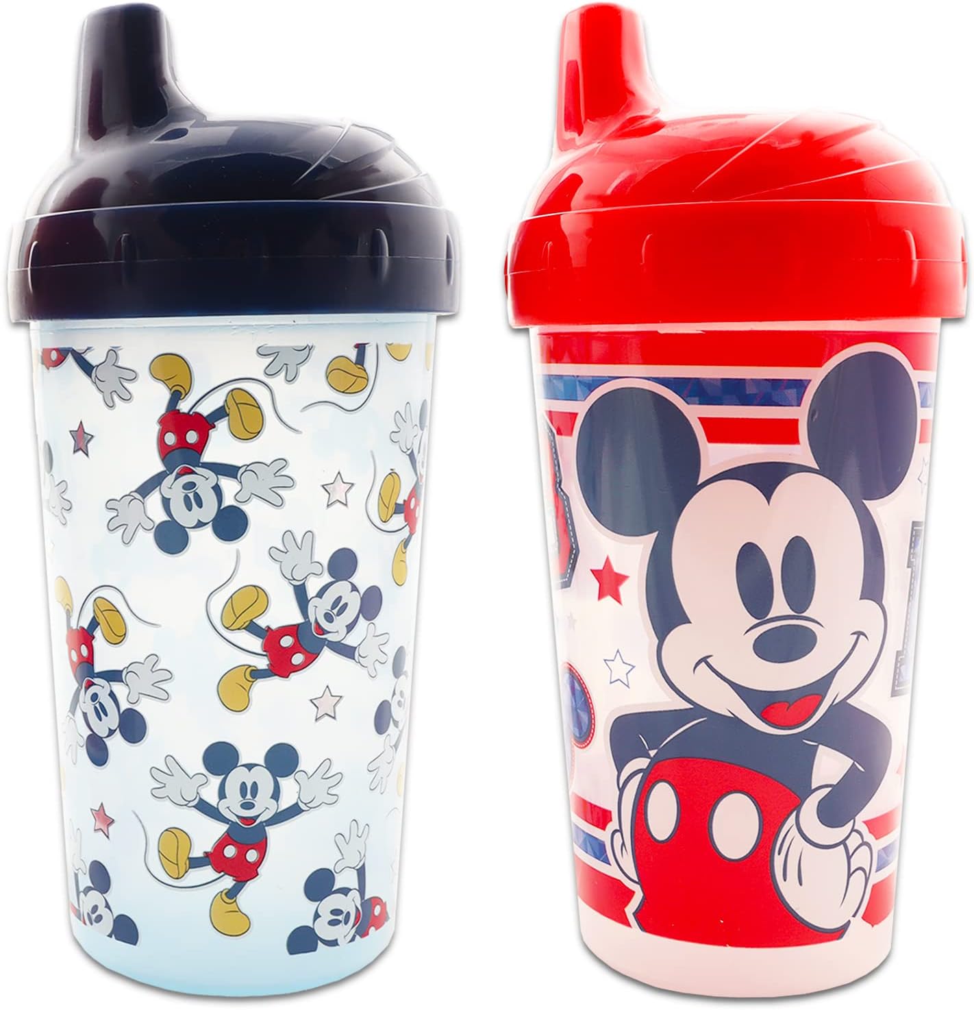 Disney Mickey Mouse – Juego de vasos para niños  Paquete con 2 tazas a prueba de derrames, a prueba de fugas, aisladas más calcomanías de Mickey,