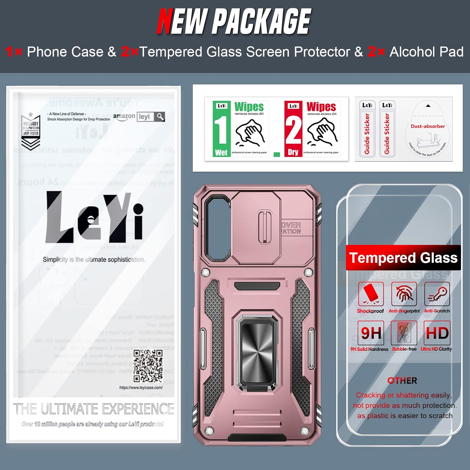 LeYi Funda para Galaxy A13 5G funda Samsung A13 con cubierta deslizante para cámara + 2 paquetes protector de pantalla, funda de teléfono de grado