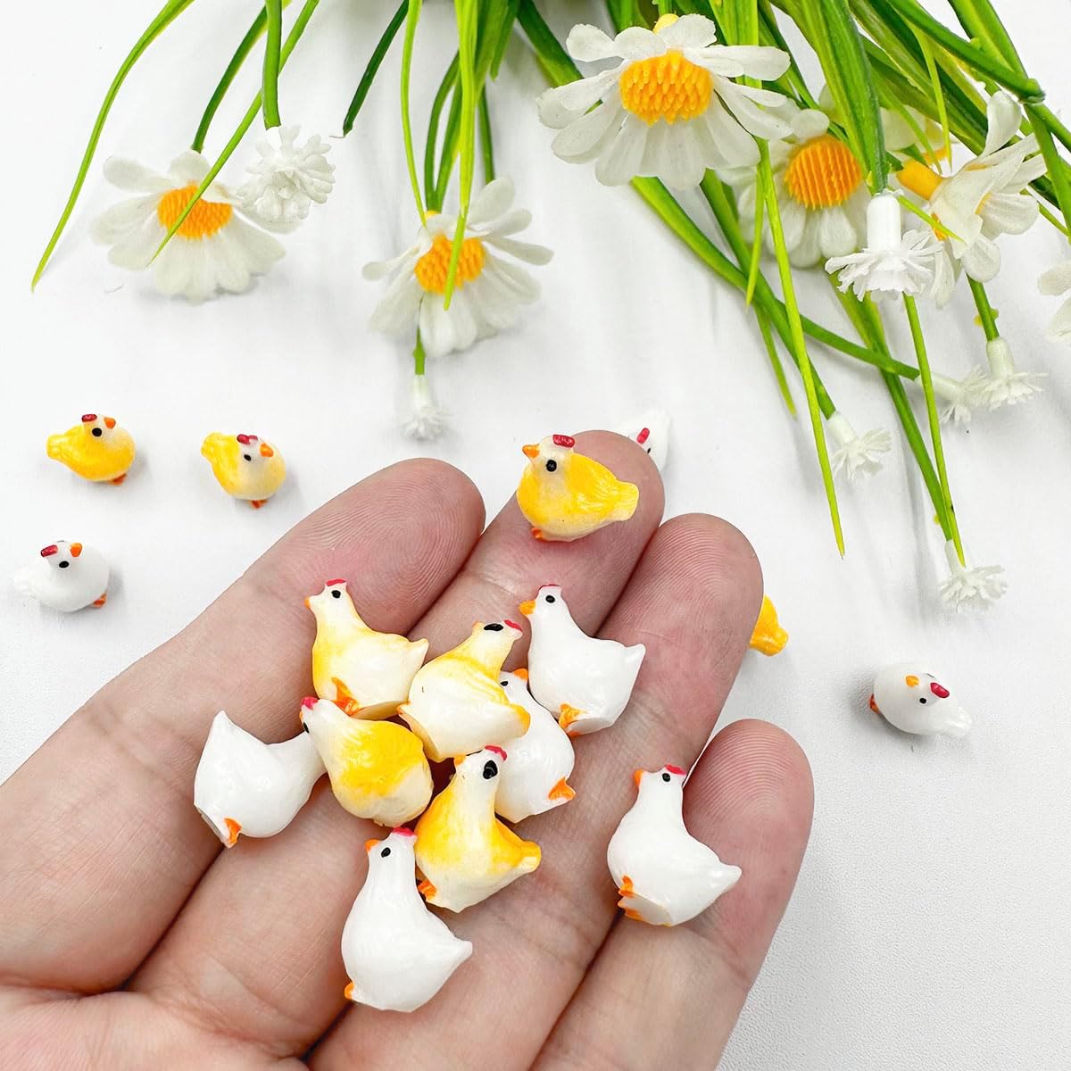 Mini figuras de pollo, 40 piezas de resina en miniatura de pollo, adornos de pollos pequeños, animales, modelo de hadas, jardín en miniatura, musgo,