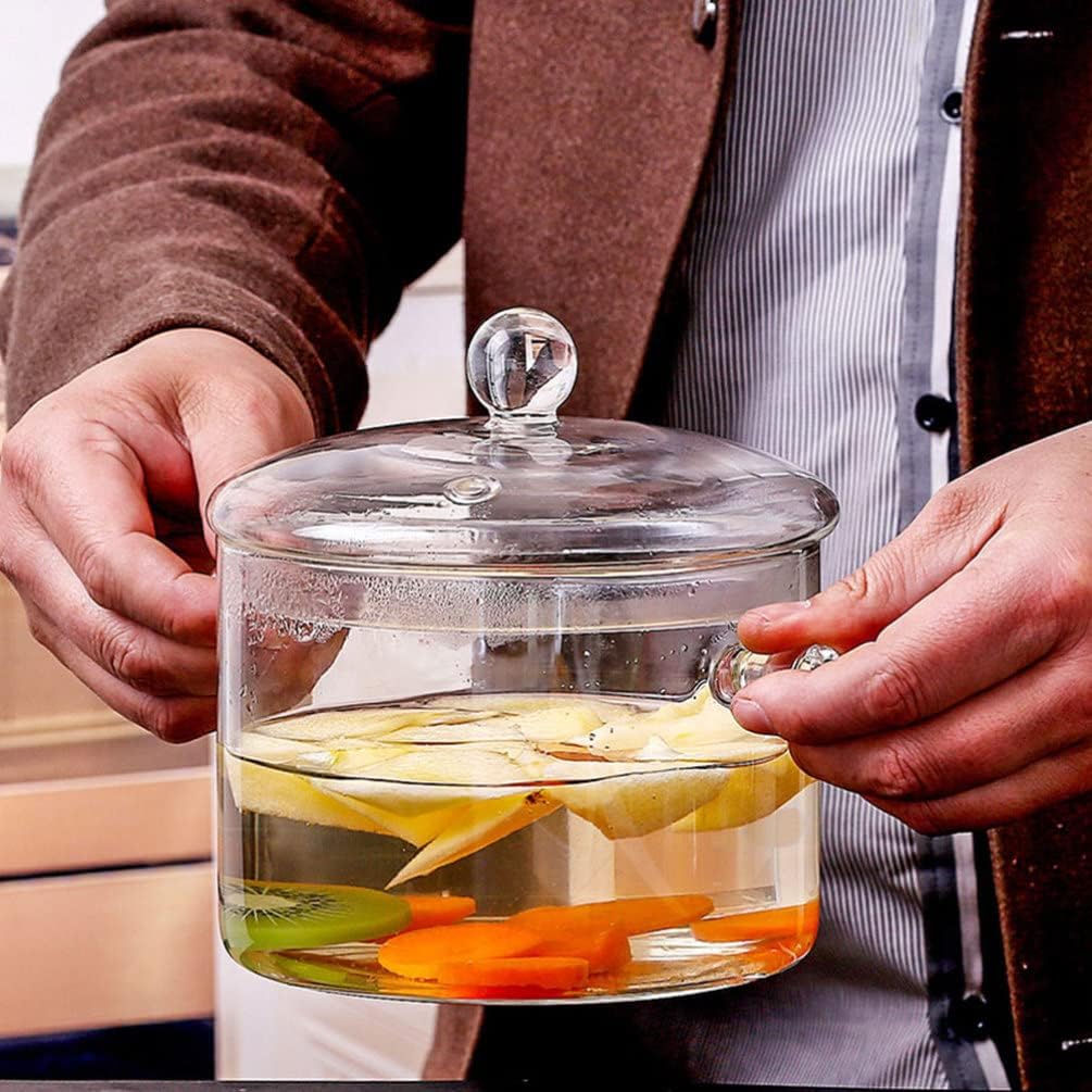 GANAZONO Hervidor de té – Cuencos de vidrio transparente, cacerola con tapa y asa, resistente a la cocina, utensilios de cocina transparentes para