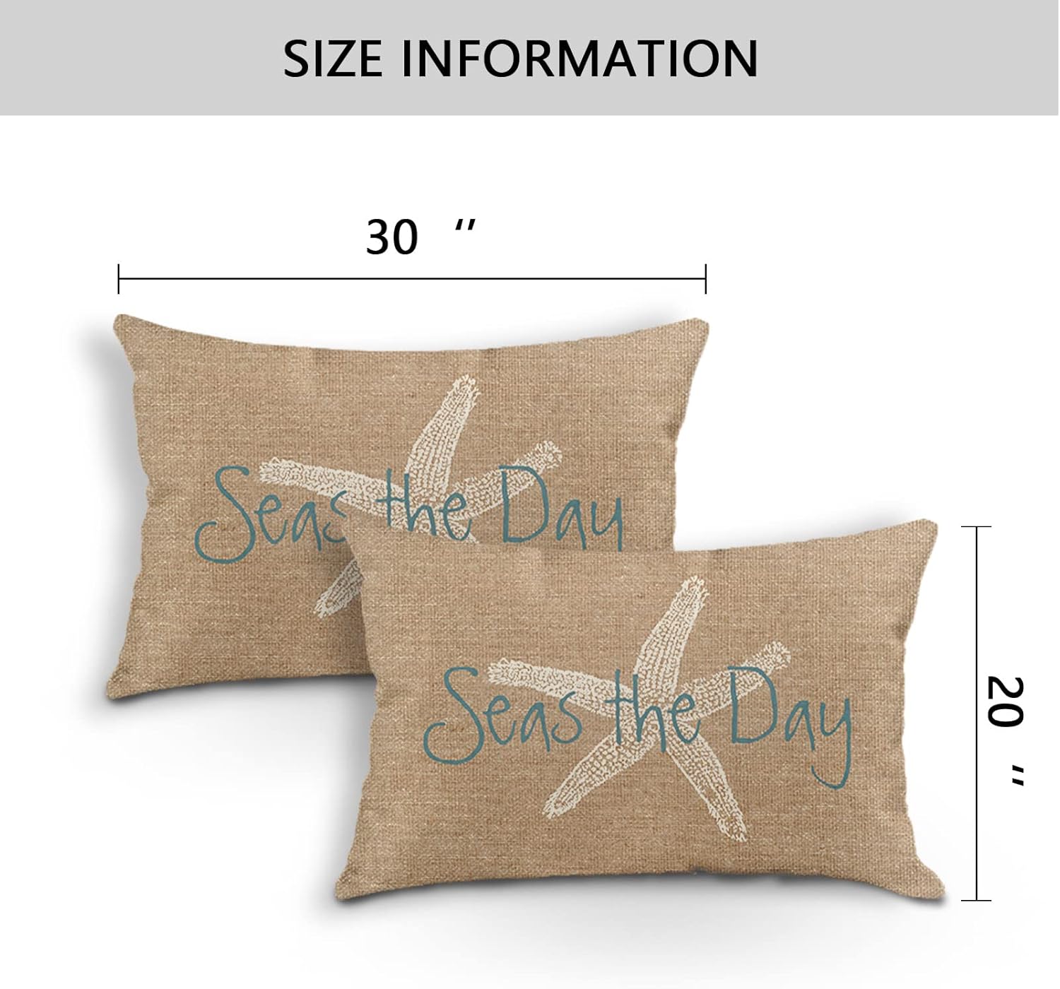 Britimes Funda de almohada decorativa de lona con diseño de estrella de mar vintage de mar, decoración del hogar, rectangular, tamaño Queen, 20 x 30