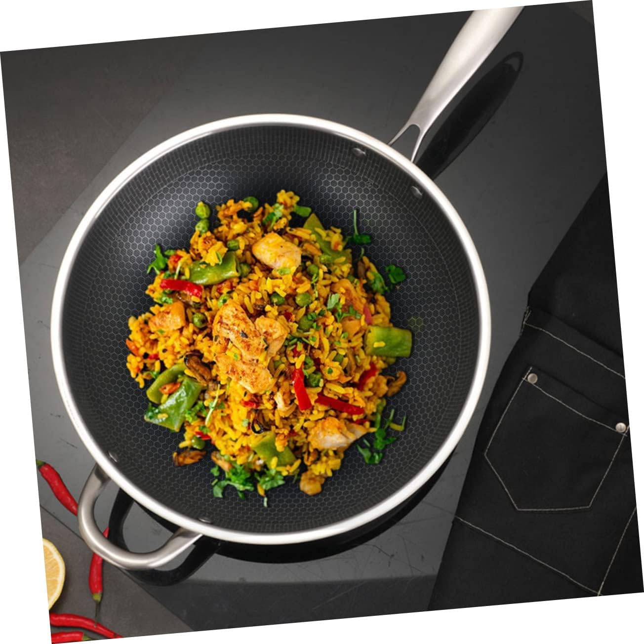 HAKIDZEL Wok de acero inoxidable antiadherente Sartén antiadherente utensilios de cocina antiadherentes Sartén de acero inoxidable Utensilios de
