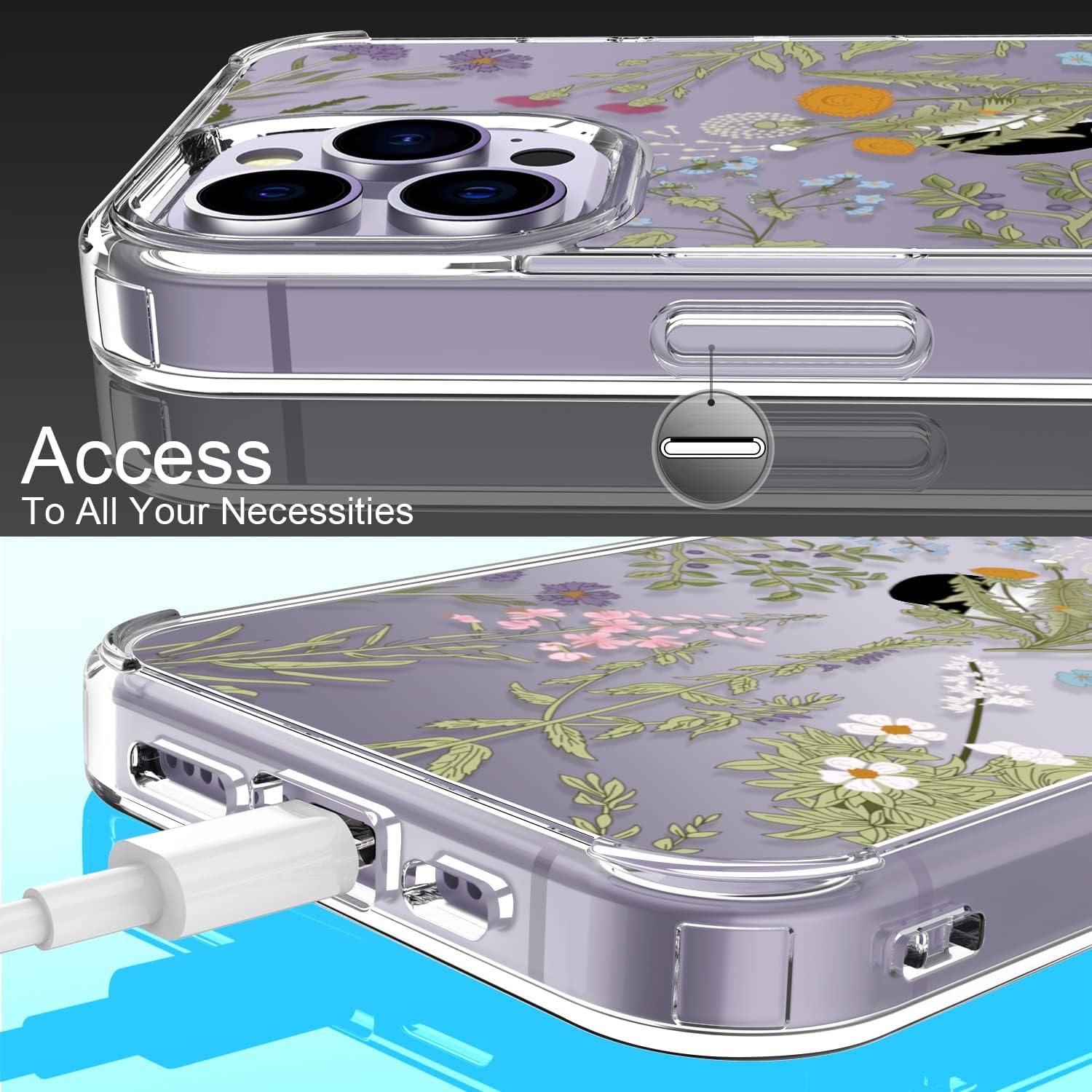 LUHOURI Funda para iPhone 15 Pro con protector de pantalla – Funda duradera transparente – Diseños de moda para mujeres y niñas – Funda protectora