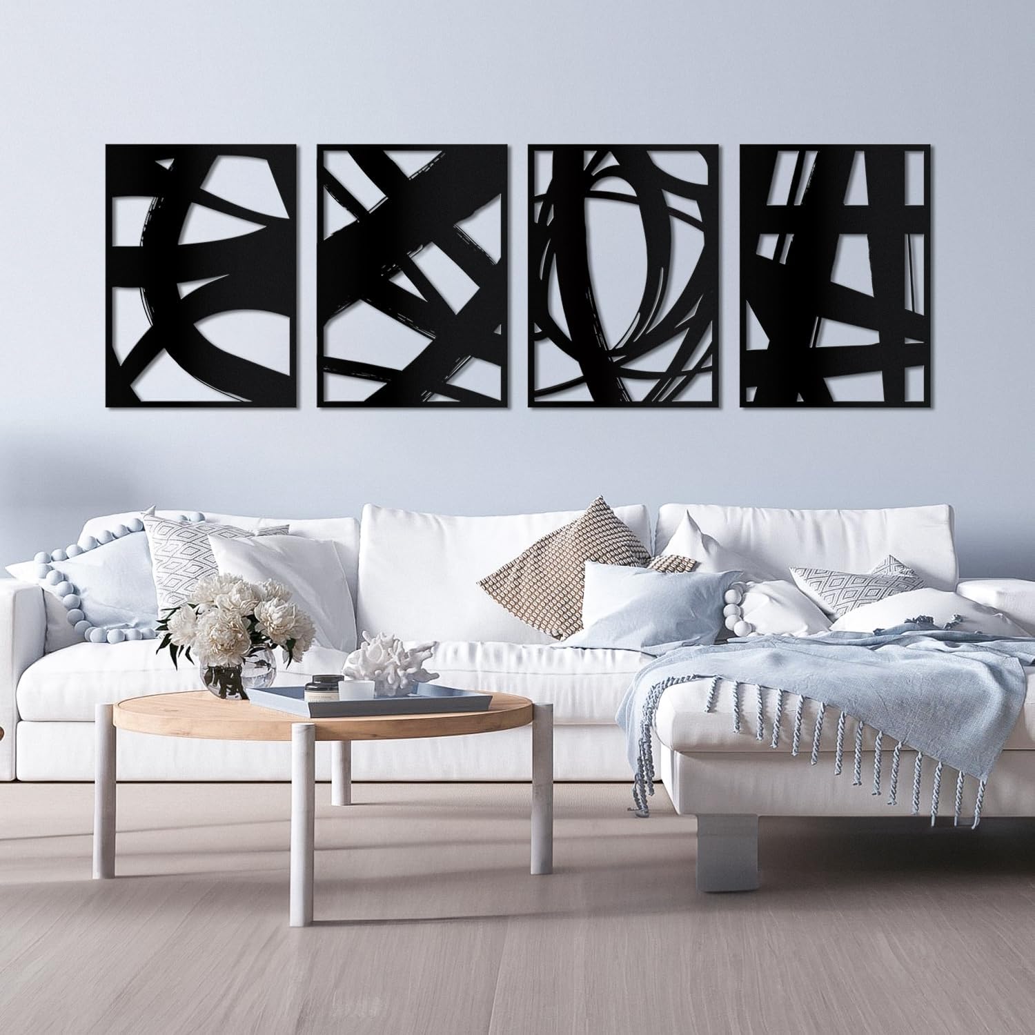 LZAOA Arte de pared de metal abstracto negro, escultura de pared de metal con textura 3D, decoración de pared de línea minimalista, adecuado para el