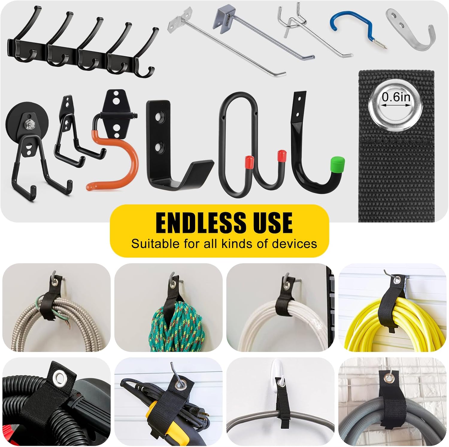 Organizador de cables de extensión, paquete de 8 soportes de cable de extensión de 10 pulgadas, resistente de 1.5 pulgadas de ancho, organizador de
