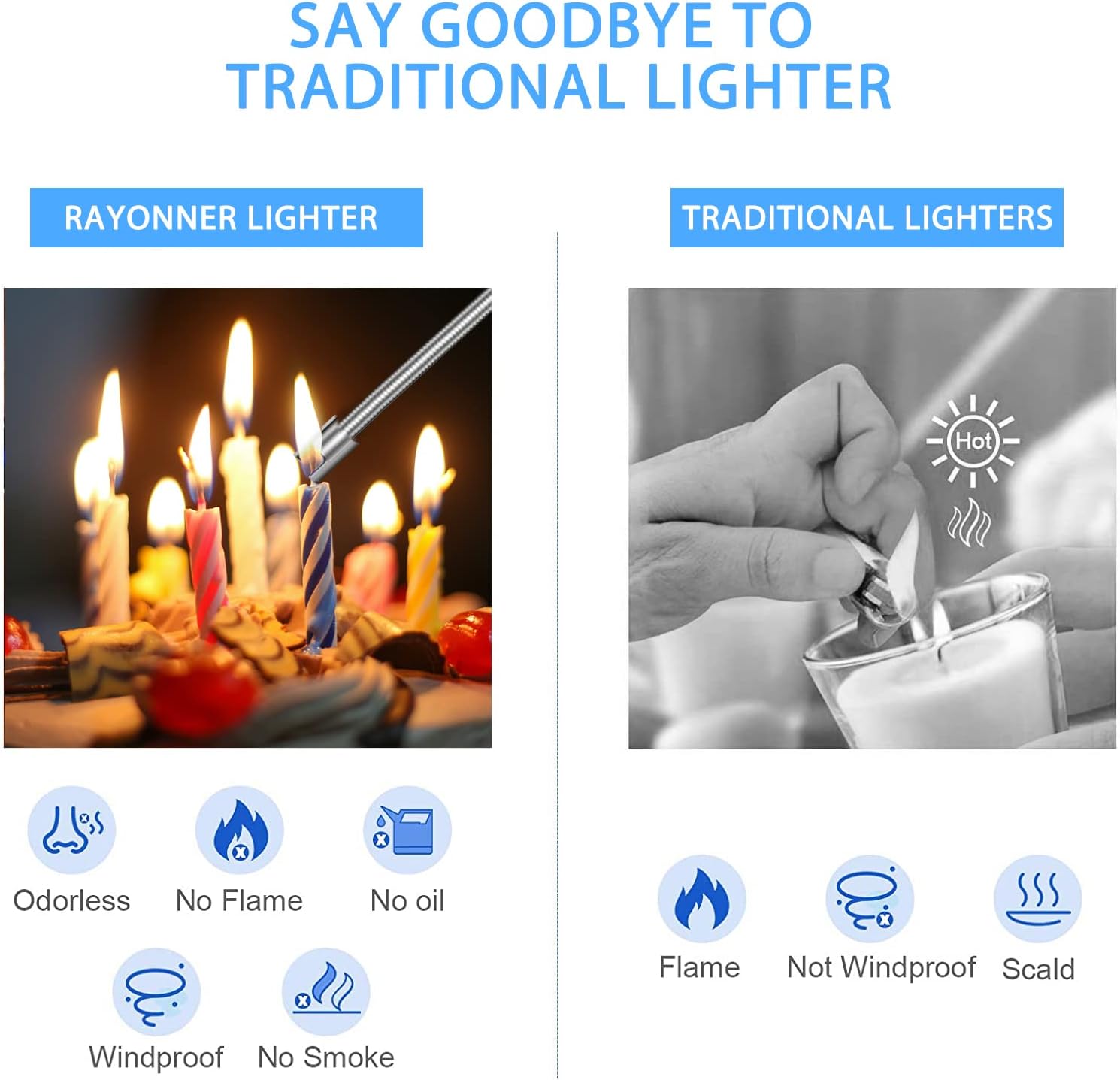 RAYONNER Encendedor eléctrico encendedor de velas recargable USB encendedor largo cuello flexible (rosa)
