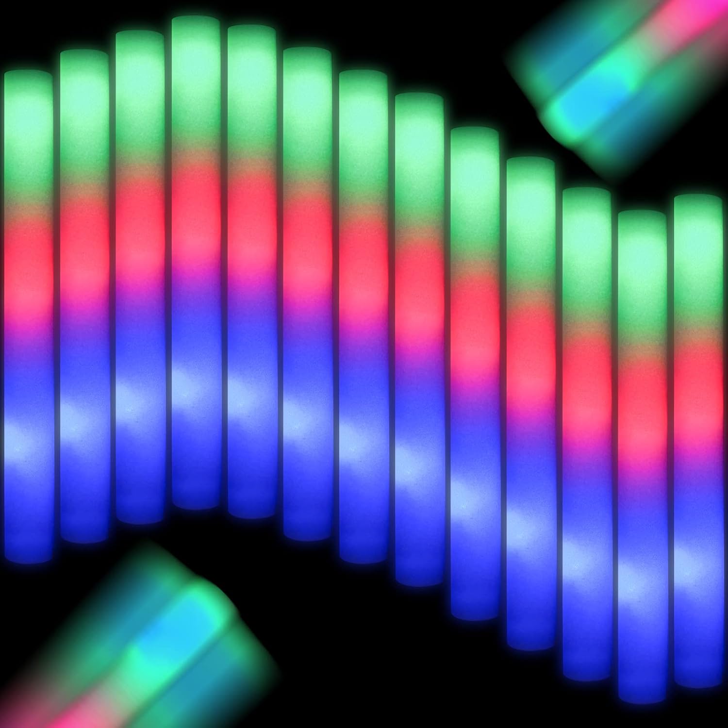 100 PCS Giant 16 Inch Foam Glow Sticks, Bulk Glow Sticks with 3 Modes Colorful Flashing, LED Light Stick Gift, Glow in Dark Party Supplies for