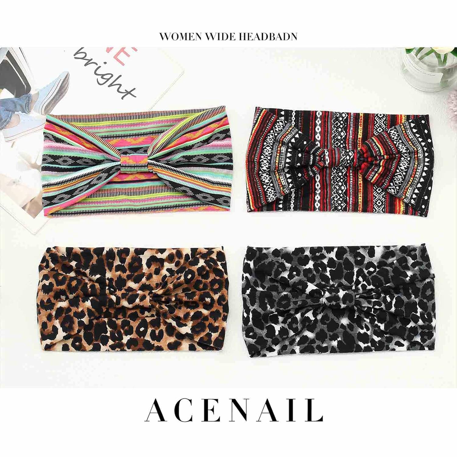 Diademas anchas para mujer, turbante anudadas, elásticas antideslizantes, bandas para la cabeza de entrenamiento floral, bandas para la cabeza de