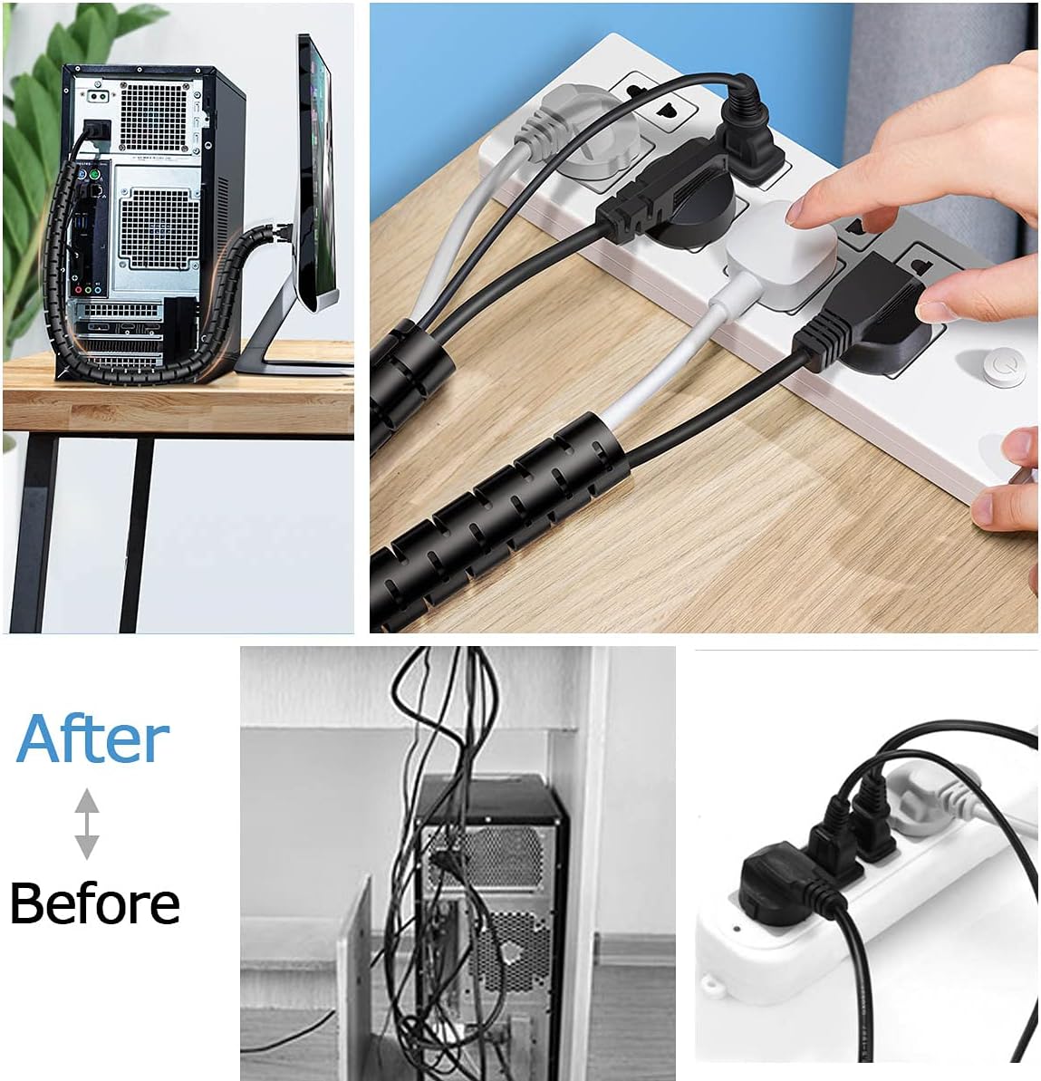 Funda grande de tubo de organización de cables de policarbonato para debajo del escritorio, organizador de cables para cables, 2 unidades, color
