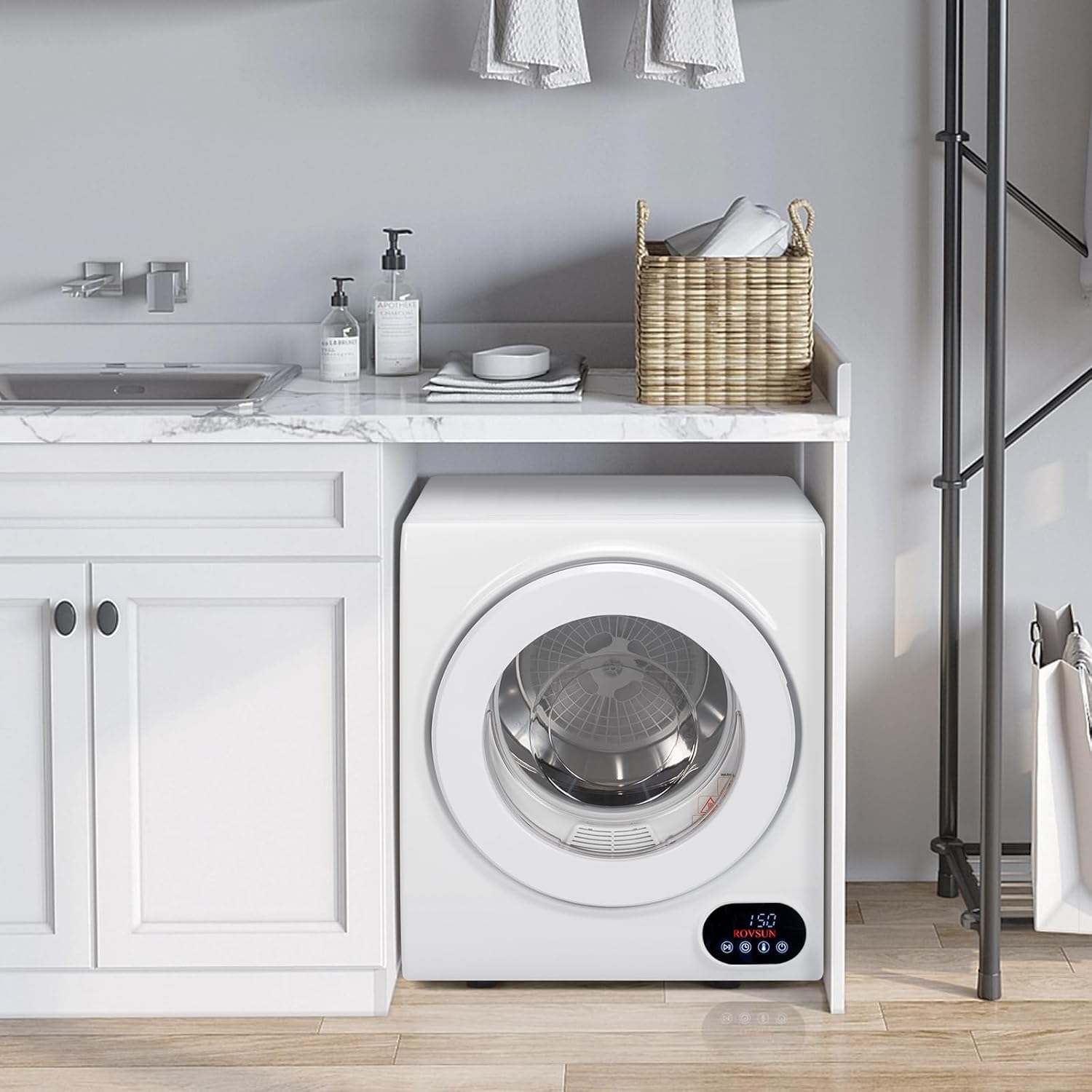 ROVSUN Secadora de ropa portátil de 110 V, secado rápido de 850 W, secadora de ropa de carga frontal con bañera de acero inoxidable y panel táctil