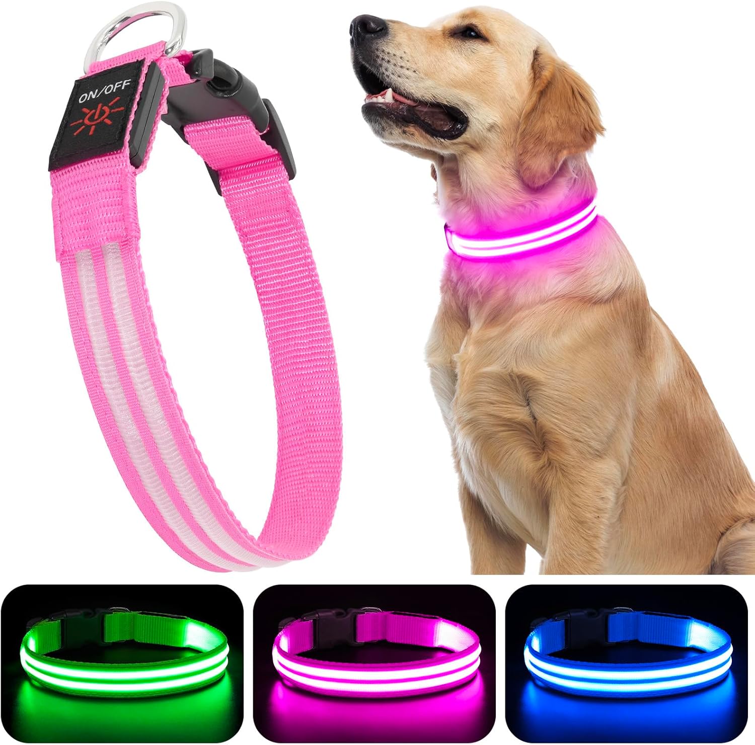 Collares de perro con luz  Collares de perro recargables que brillan en la oscuridad, collar LED ajustable para perro, collar de mascota con luces