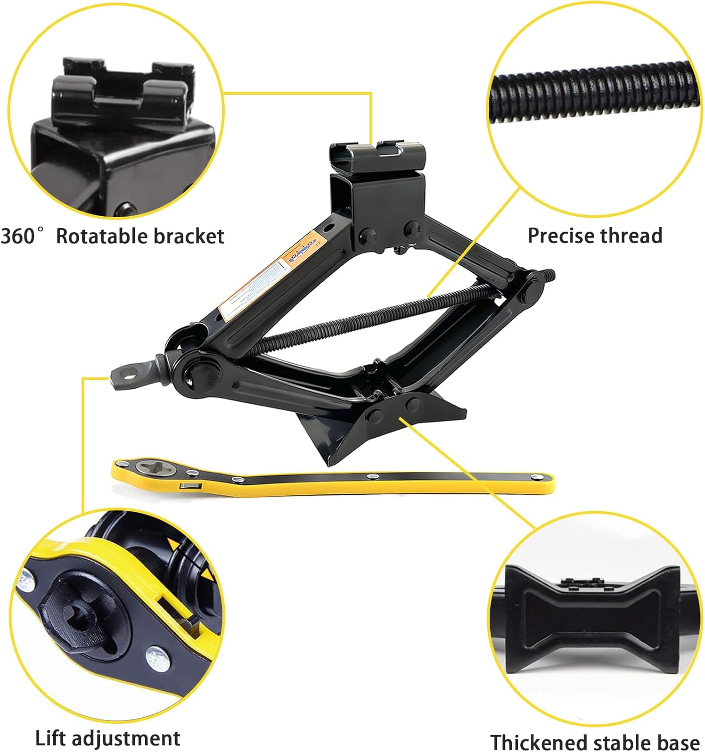 Gato de coche  Max 1 tonelada (2,204 lbs), kit de gato de tijera para coche, elevador de tijerasuelo con mango de trinquete de ahorro de esfuerzo,