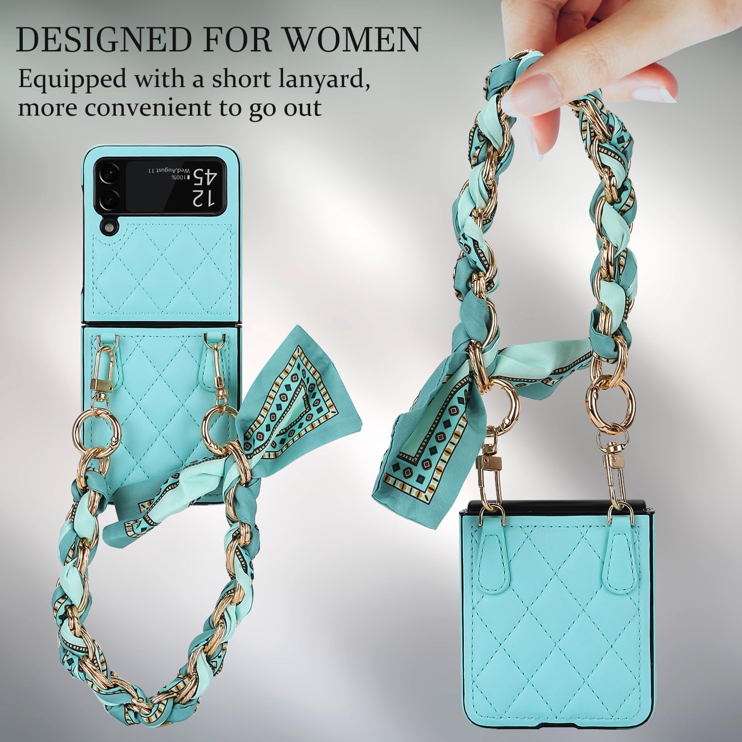 Asuwish Funda de teléfono para Samsung Galaxy Z Flip 4 5G 2022 con correa para la muñeca con cordón, delgada, de piel sintética, a prueba de golpes,
