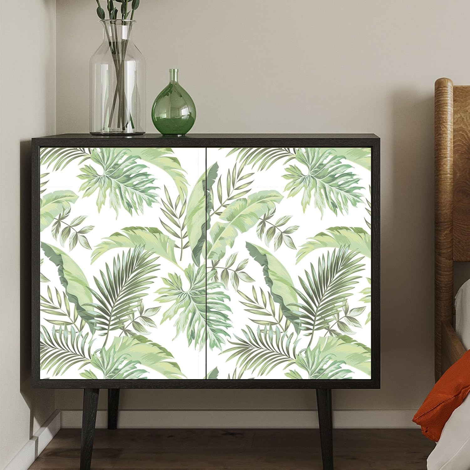BaoHArtHome Papel tapiz de palmeras tropicales, papel de contacto extraíble, floral, hojas verdes, bohemio, fácil de despegar, autoadhesivo,