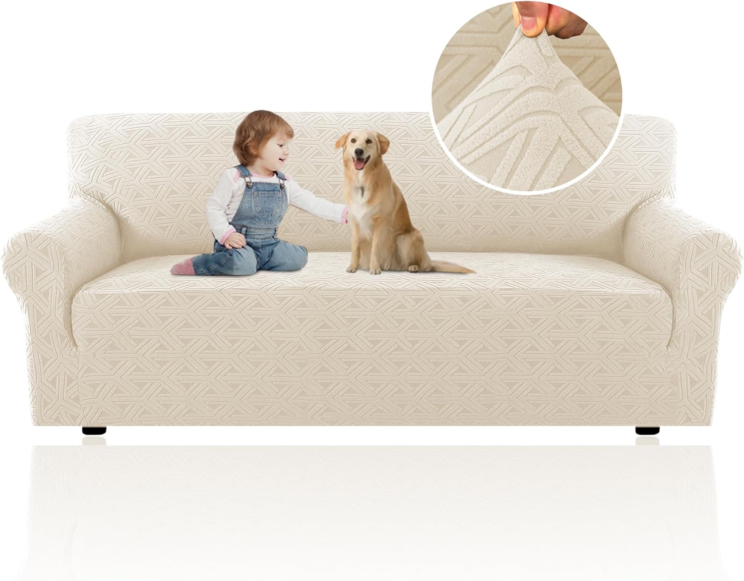 H.VERSAILTEX Fundas de sofá jacquard para sofás de 3 cojines, 1 pieza, fundas elásticas para sofá, protector de muebles antideslizantes, suaves y