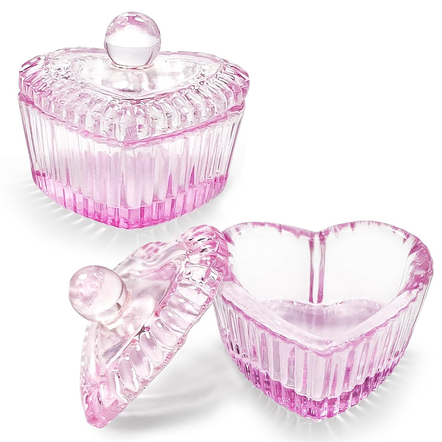 Crystal Sweet Heart Shape Acrílico Liquid Powder Glass Dappen Dish Vaso de vidrio con tapa Tazón de tapa para arte de uñas acrílicas, kit