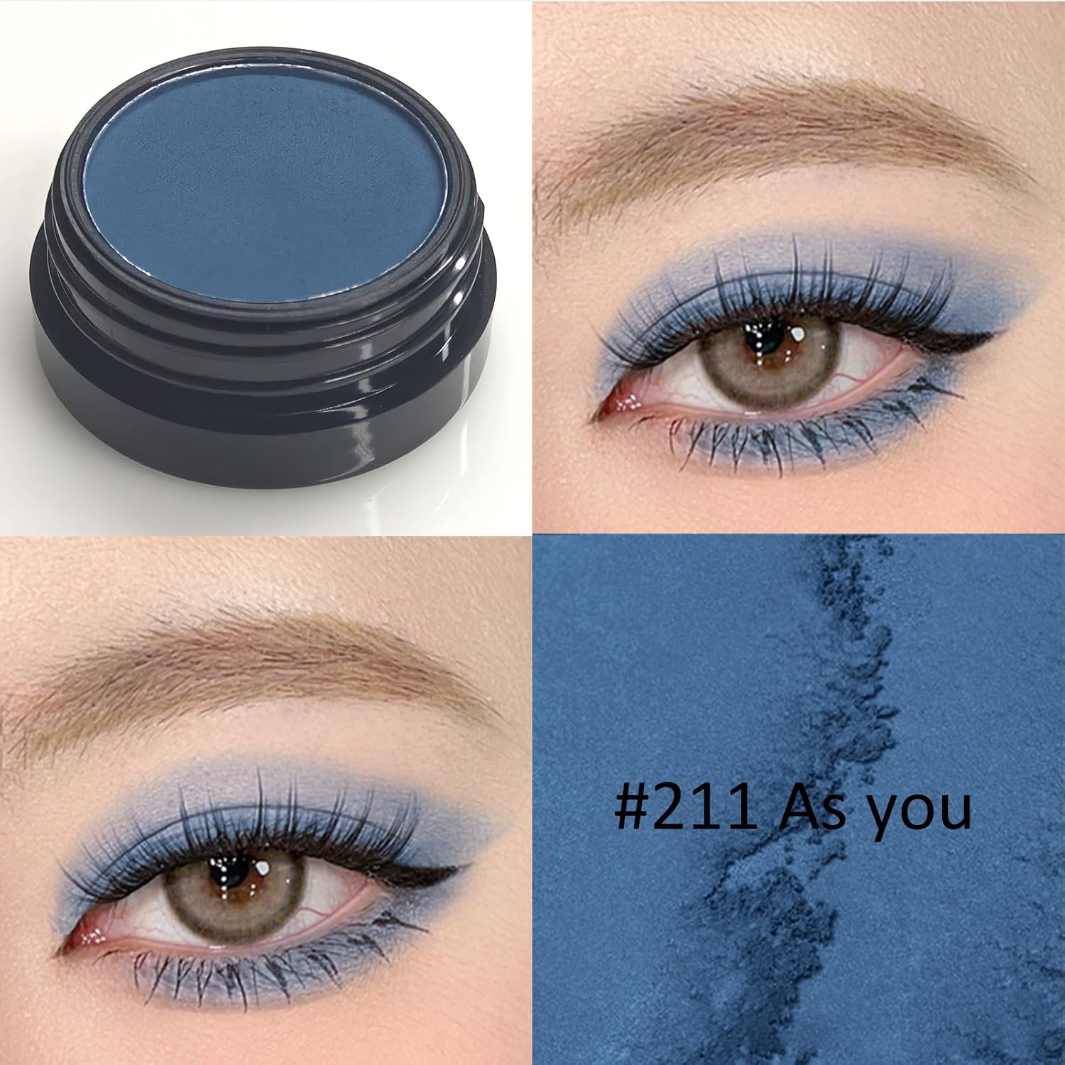Erinde Paleta de sombra de ojos mate azul oscuro, polvo de sombra de ojos de alta pigmentación, larga duración, ultra mezclable, color intenso