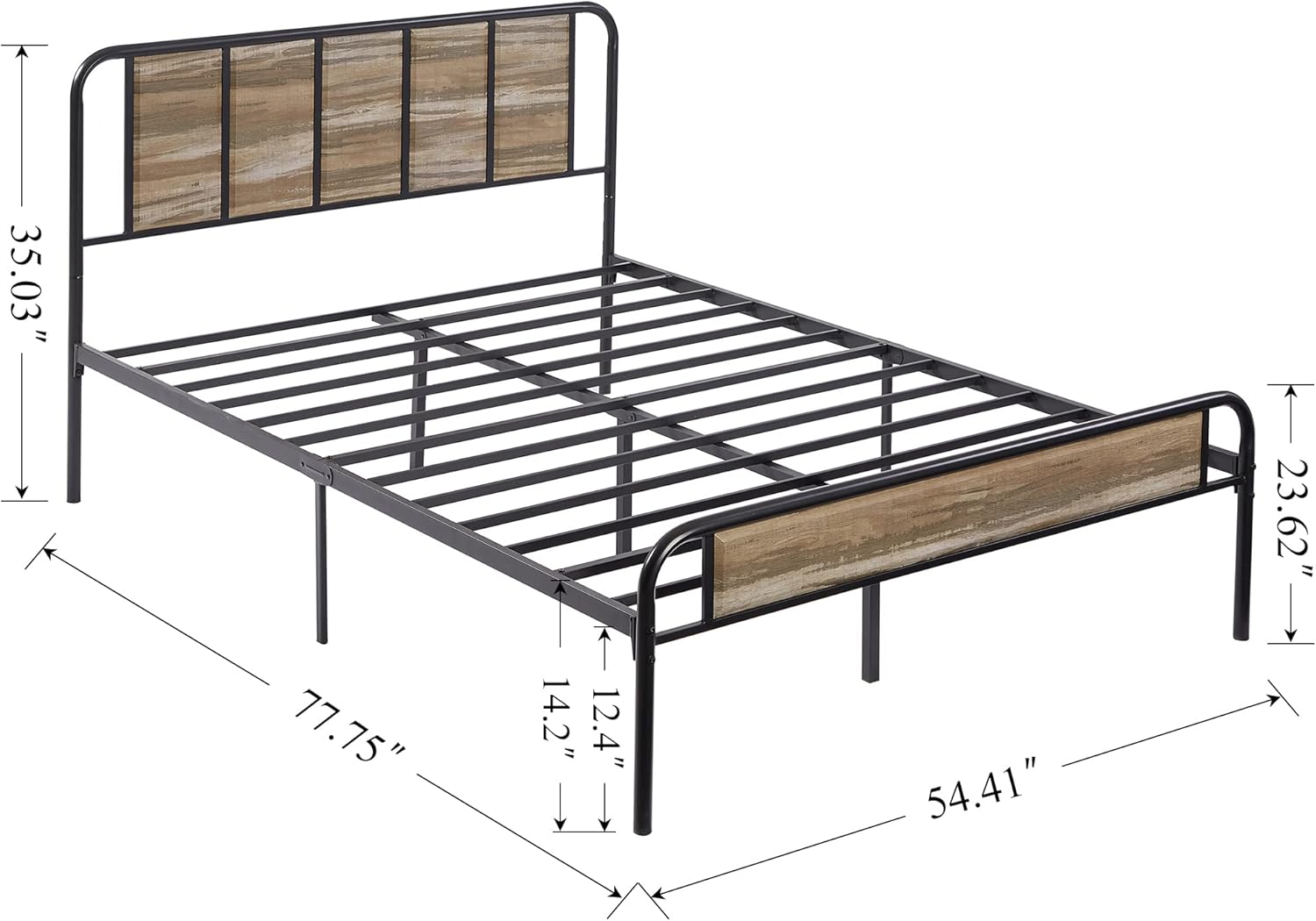VECELO Base de cama de plataforma de tamaño matrimonial con cabecera de madera, base de colchón, soporte de listones de acero de alta calidad, no