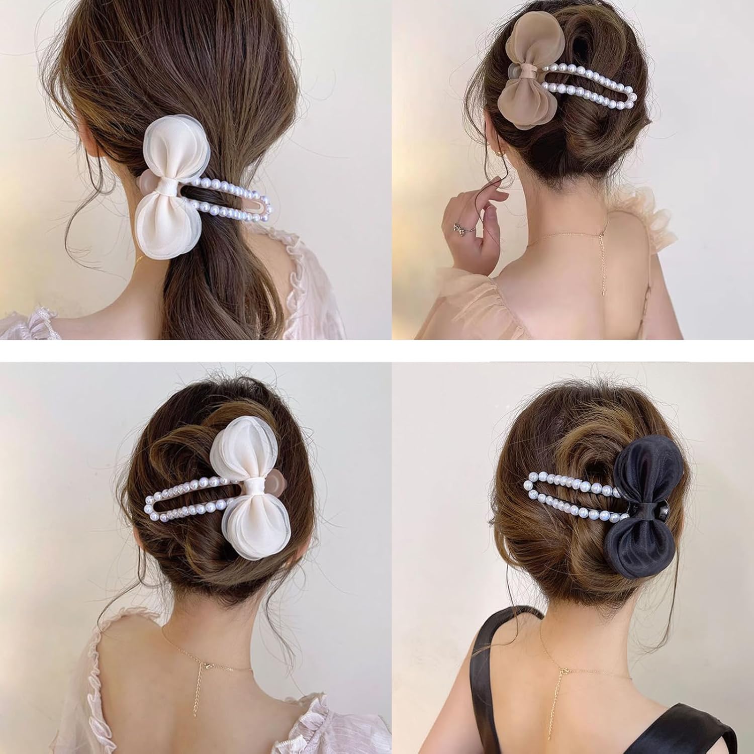 Pinzas para el cabello con lazo de perlas, pinzas para el cabello con diamantes de imitación blancos para mujeres, niños, adolescentes, accesorios