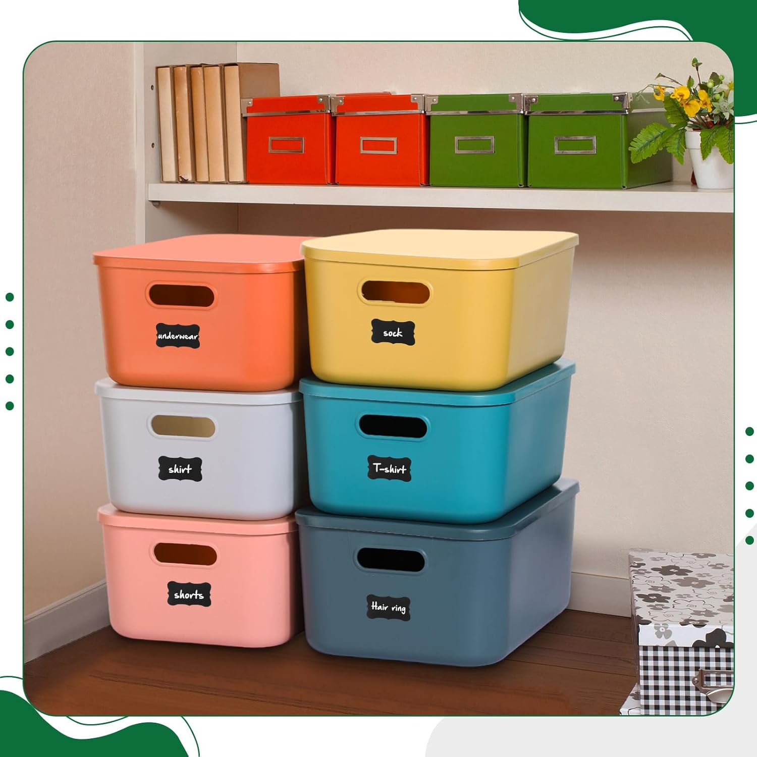 6 contenedores de almacenamiento de plástico coloridos de 14 pulgadas, 6 colores, apilables, de gran capacidad, caja de almacenamiento de plástico