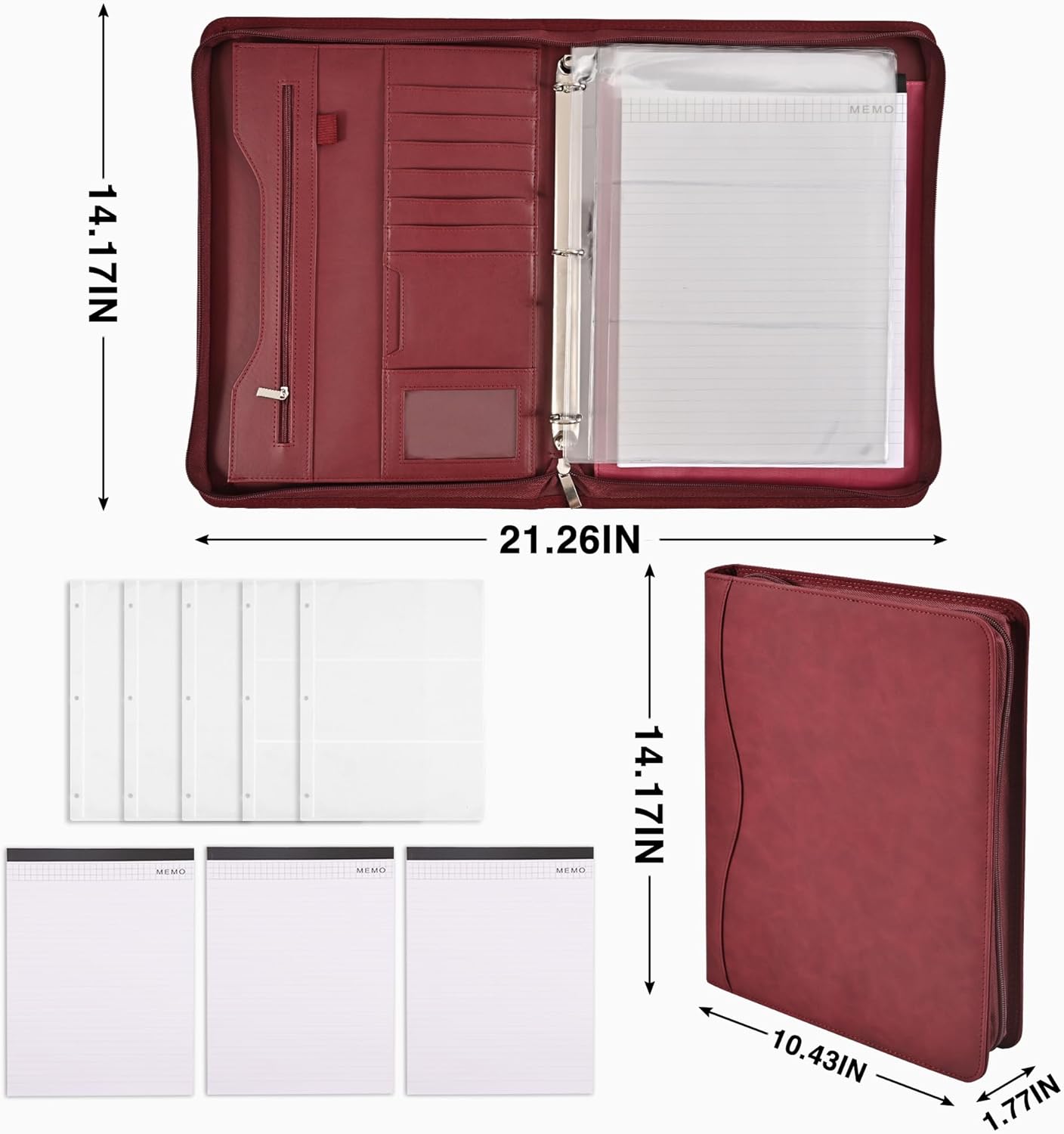 Padfolio – Carpeta organizadora con cremallera, para mujeres y hombres, con funda para documentos, portapapeles tamaño carta A4, tarjeteros