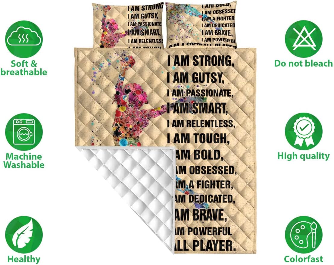 OhaPrints Juego de ropa de cama y fundas de almohada personalizadas, con texto en inglés “I Am Strong I Am A Softball Player, color beige, con