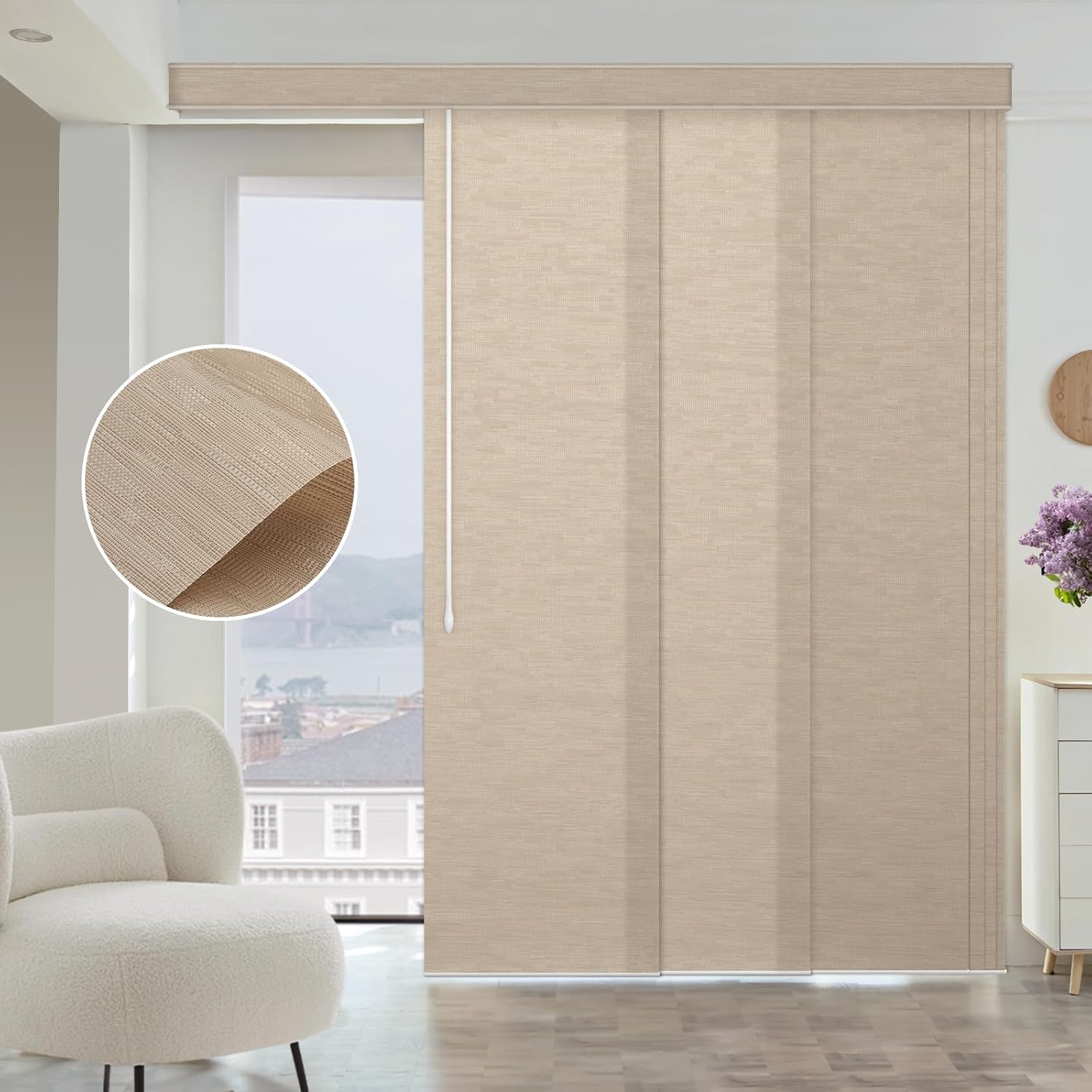 Graywind Paneles deslizantes manuales para filtrar la luz, panel de privacidad, persianas de control de varilla, persianas para ventana de patio,