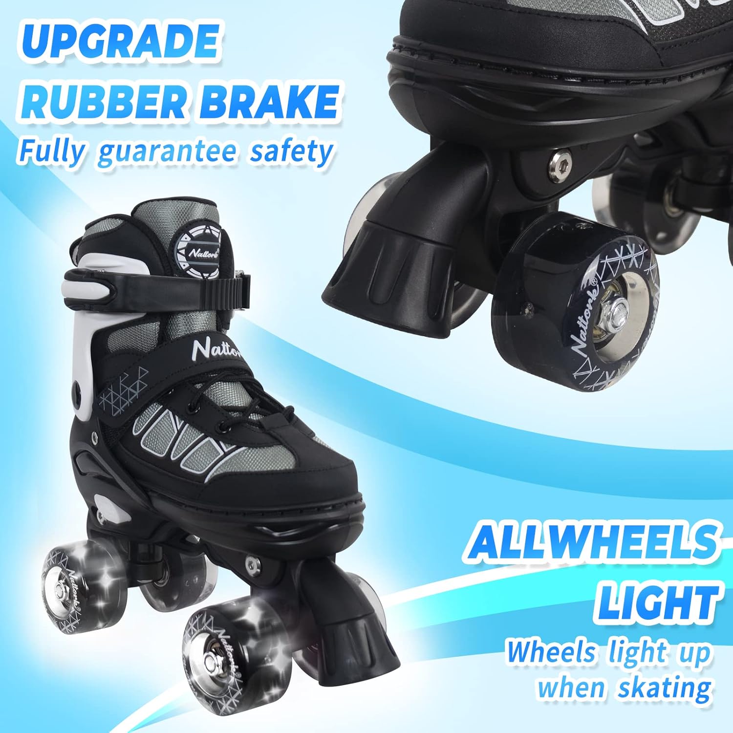 Nattork Patines de ruedas para niños y niñas, 4 tamaños ajustables con ruedas iluminadas para niños principiantes para interiores y exteriores