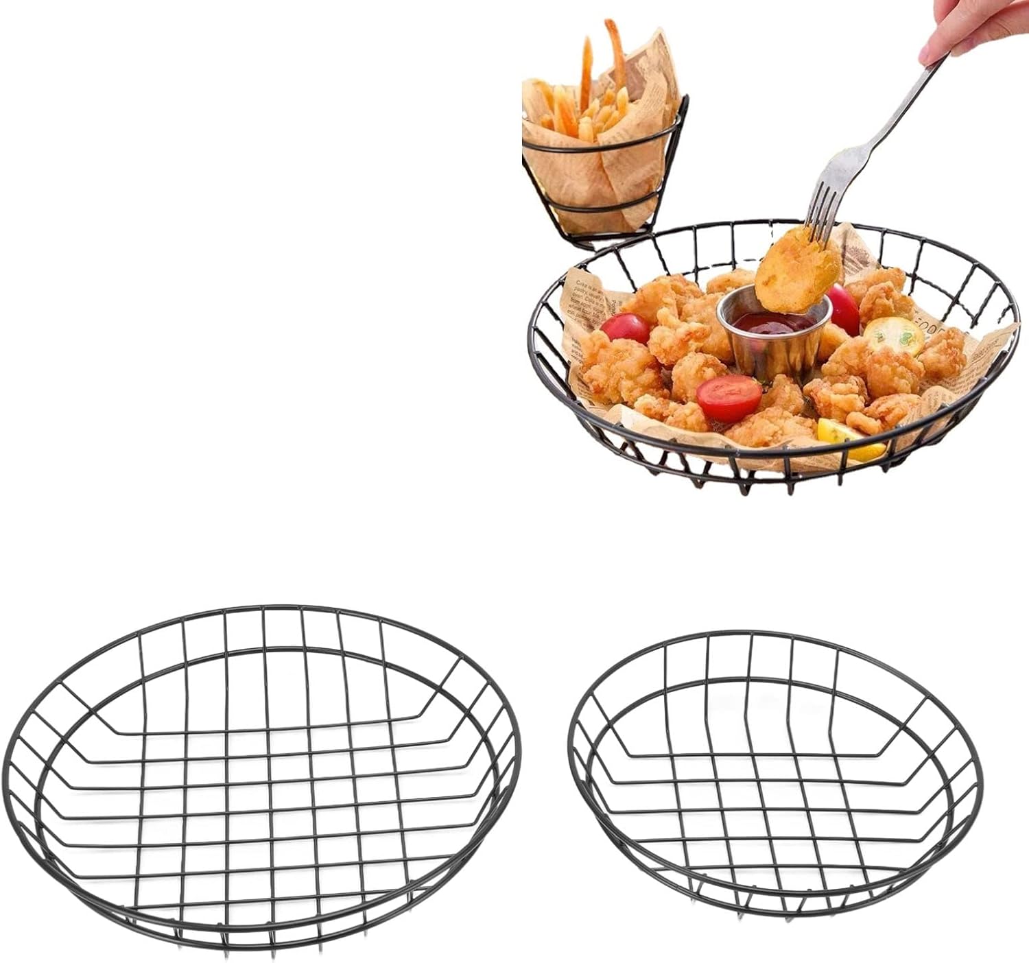 Juego de 2 cestas de acero inoxidable para papas fritas resistentes para aperitivos, bares, restaurantes, cestas de acero inoxidable (1)