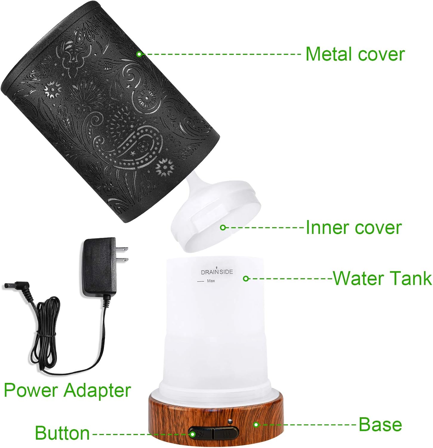 Casido Difusor de aceite esencial de metal para aromaterapia, 3.4 fl oz, difusor ultrasónico de niebla fría con protección de apagado automático sin