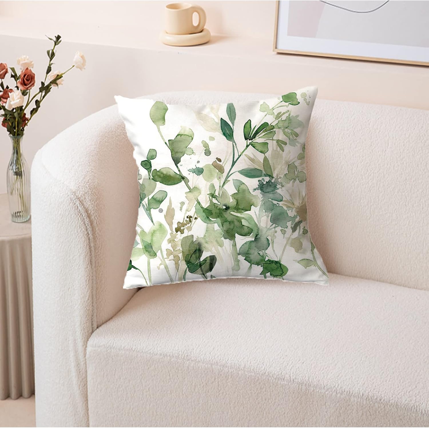 ANIDL Juego de 2 almohadas cuadradas con estampado de plantas abstractas de hojas florales en acuarela, decoración de arte moderno, funda de cojín