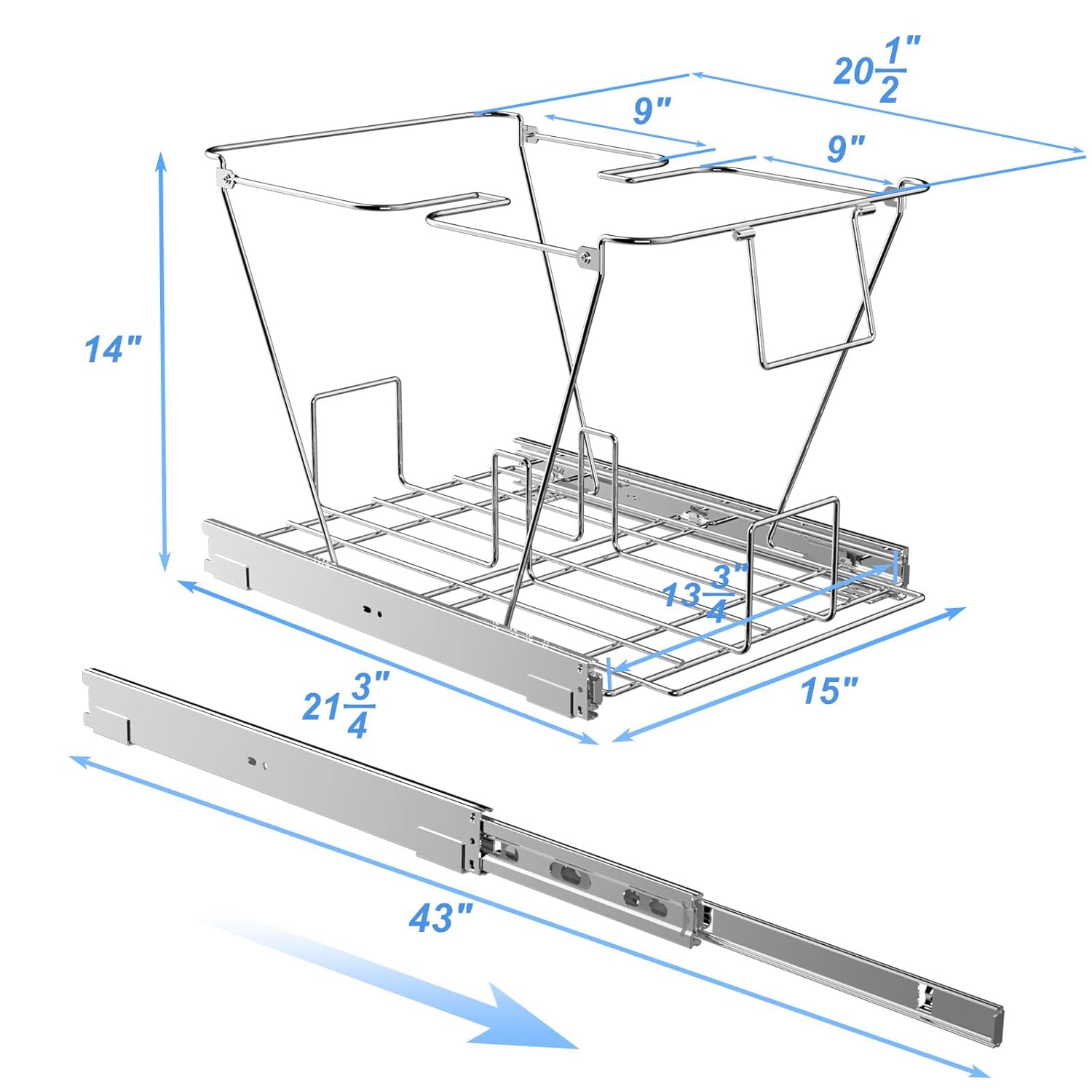 ROOMTEC Cubo de basura extraíble debajo del gabinete, estante de basura ajustable deslizante para cocina, organizadores de debajo del fregadero,